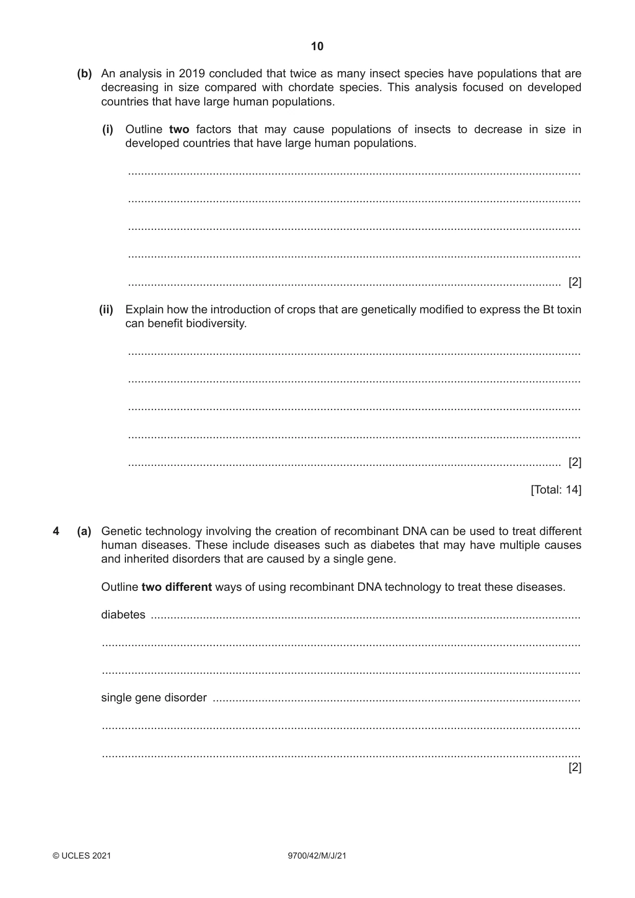 Cambridge A Level Biology 9700 2021 May/June Paper 4 · Variant 2 question paper, page 10 of 24