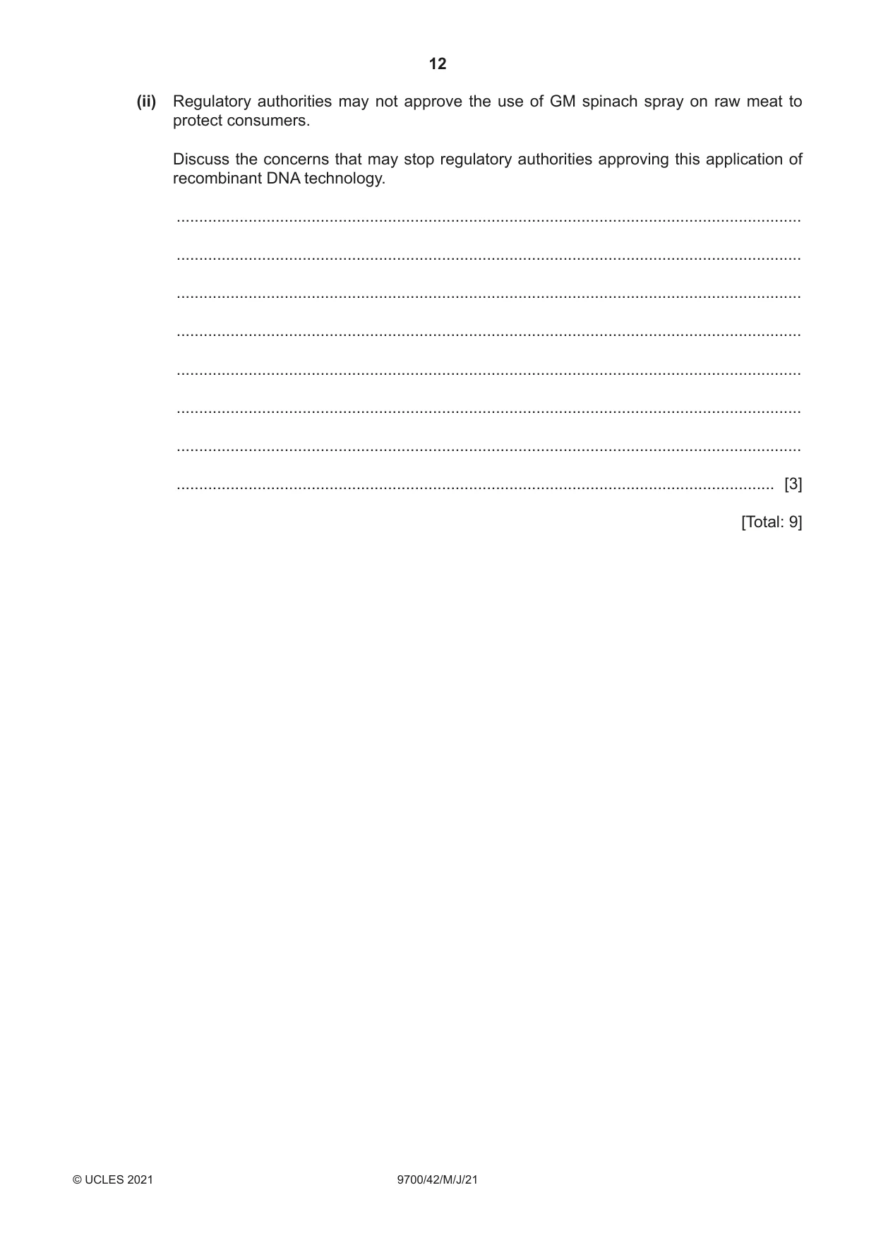 Cambridge A Level Biology 9700 2021 May/June Paper 4 · Variant 2 question paper, page 12 of 24