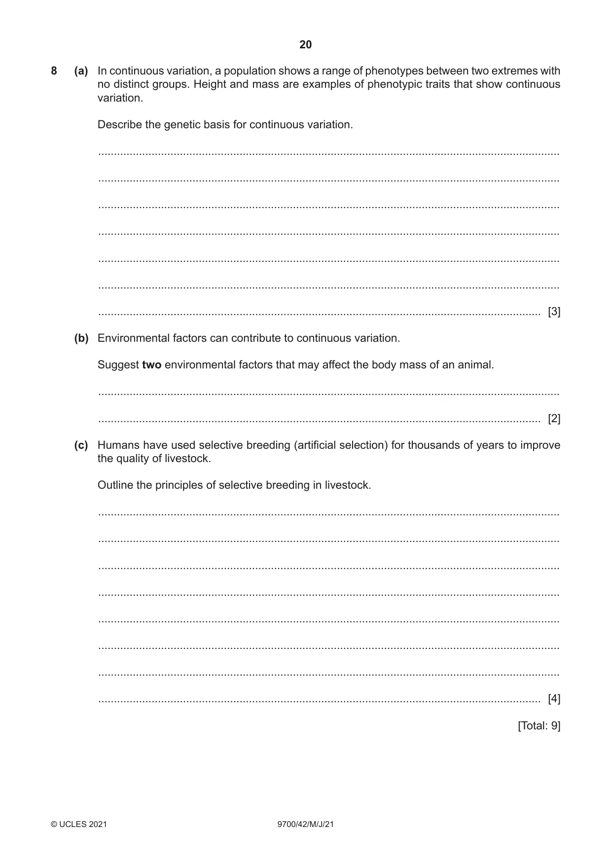 Cambridge A Level Biology 9700 2021 May/June Paper 4 · Variant 2 question paper, page 20 of 24