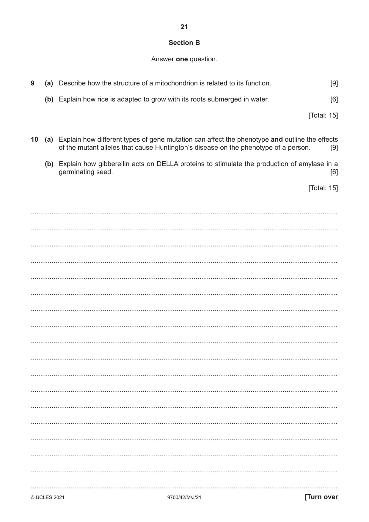 Cambridge A Level Biology 9700 2021 May/June Paper 4 · Variant 2 question paper, page 21 of 24