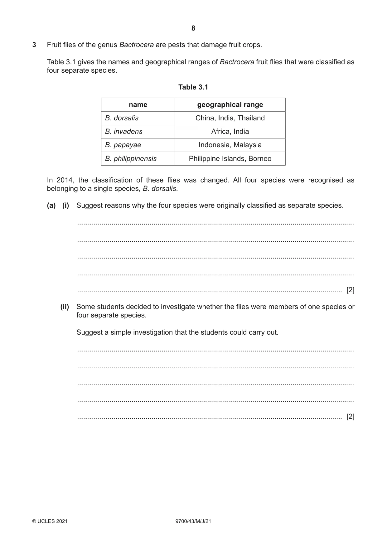 Cambridge A Level Biology 9700 2021 May/June Paper 4 · Variant 3 question paper, page 8 of 24