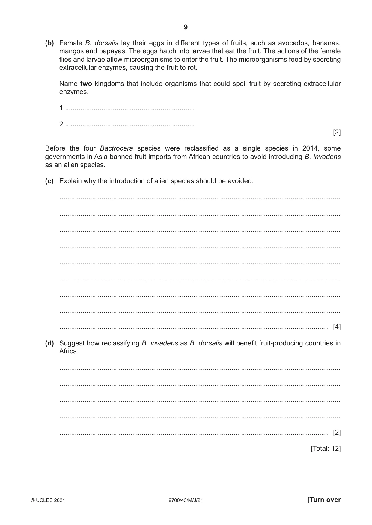 Cambridge A Level Biology 9700 2021 May/June Paper 4 · Variant 3 question paper, page 9 of 24