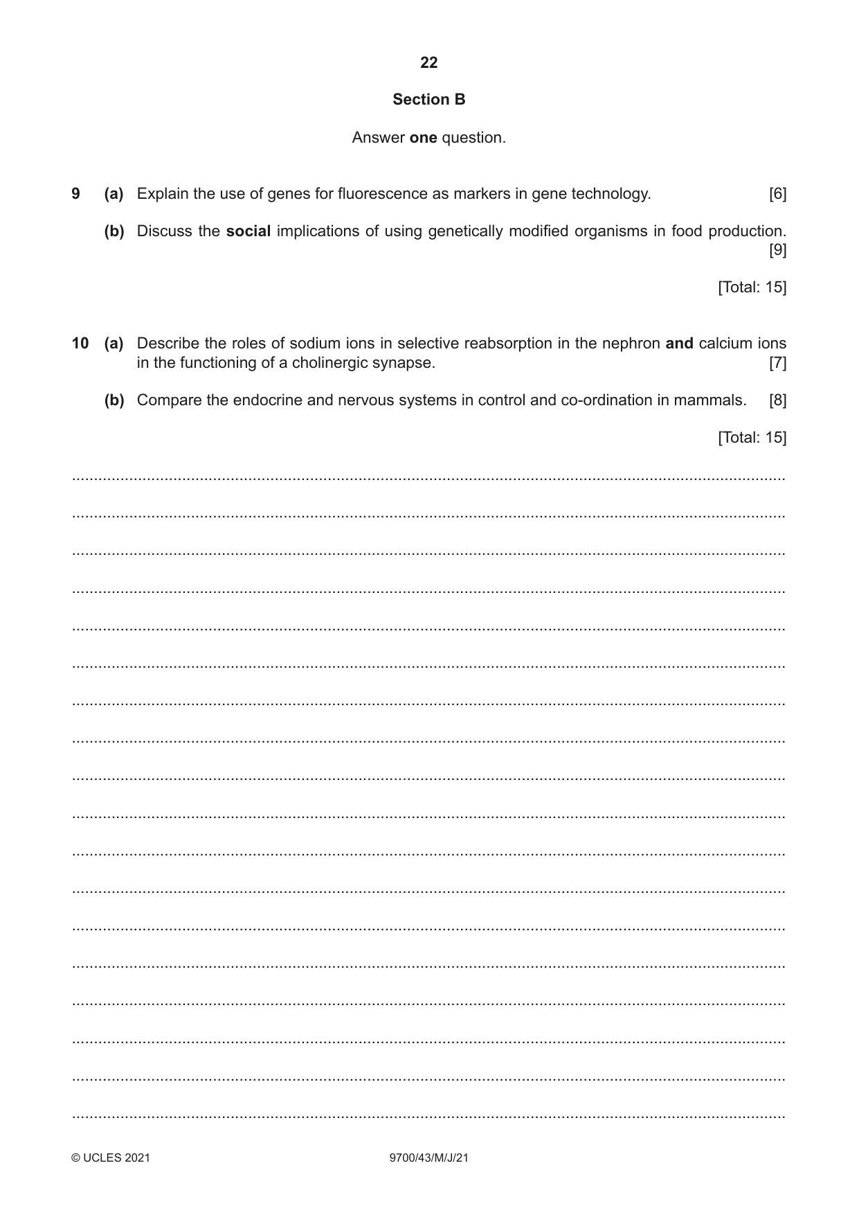 Cambridge A Level Biology 9700 2021 May/June Paper 4 · Variant 3 question paper, page 22 of 24