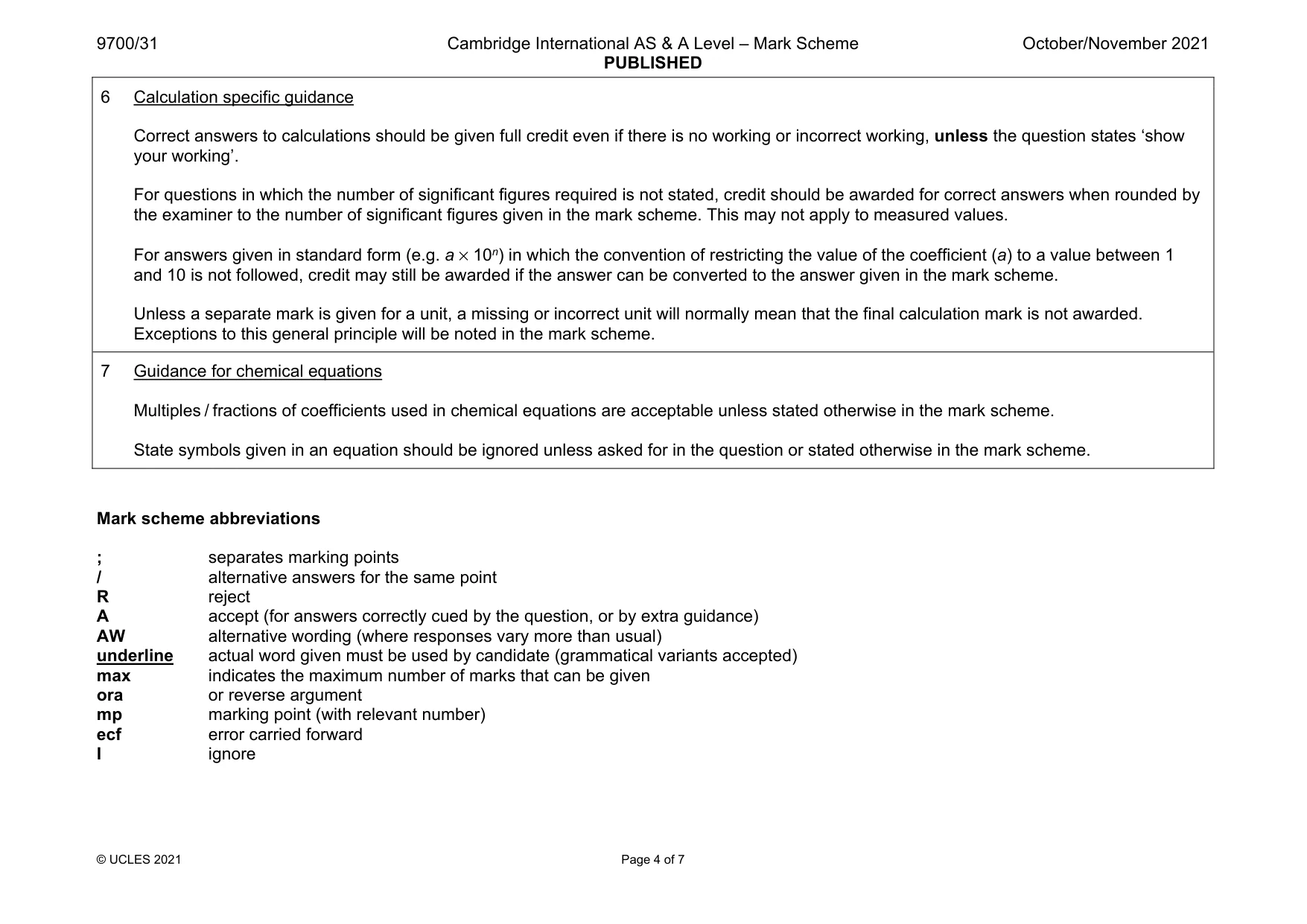 Mark scheme, page 4 of 7