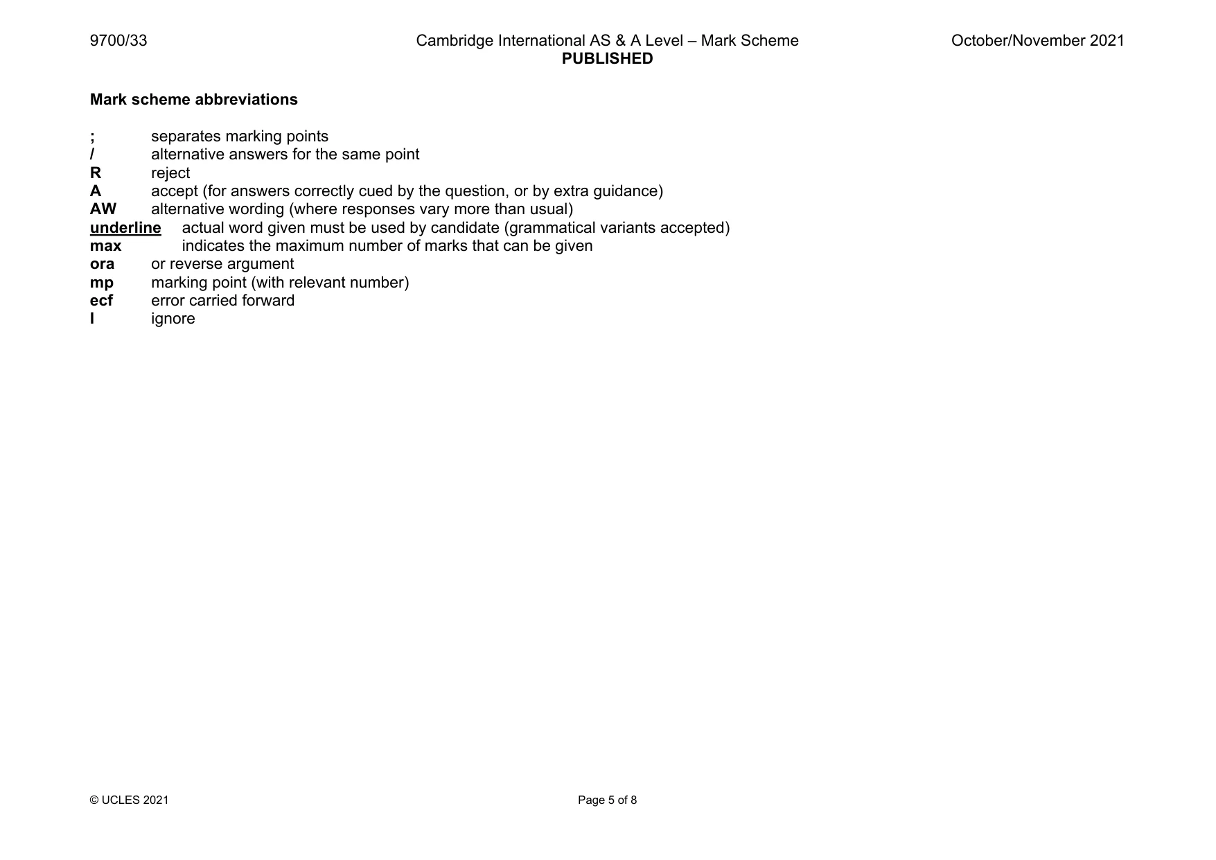 Mark scheme, page 5 of 8