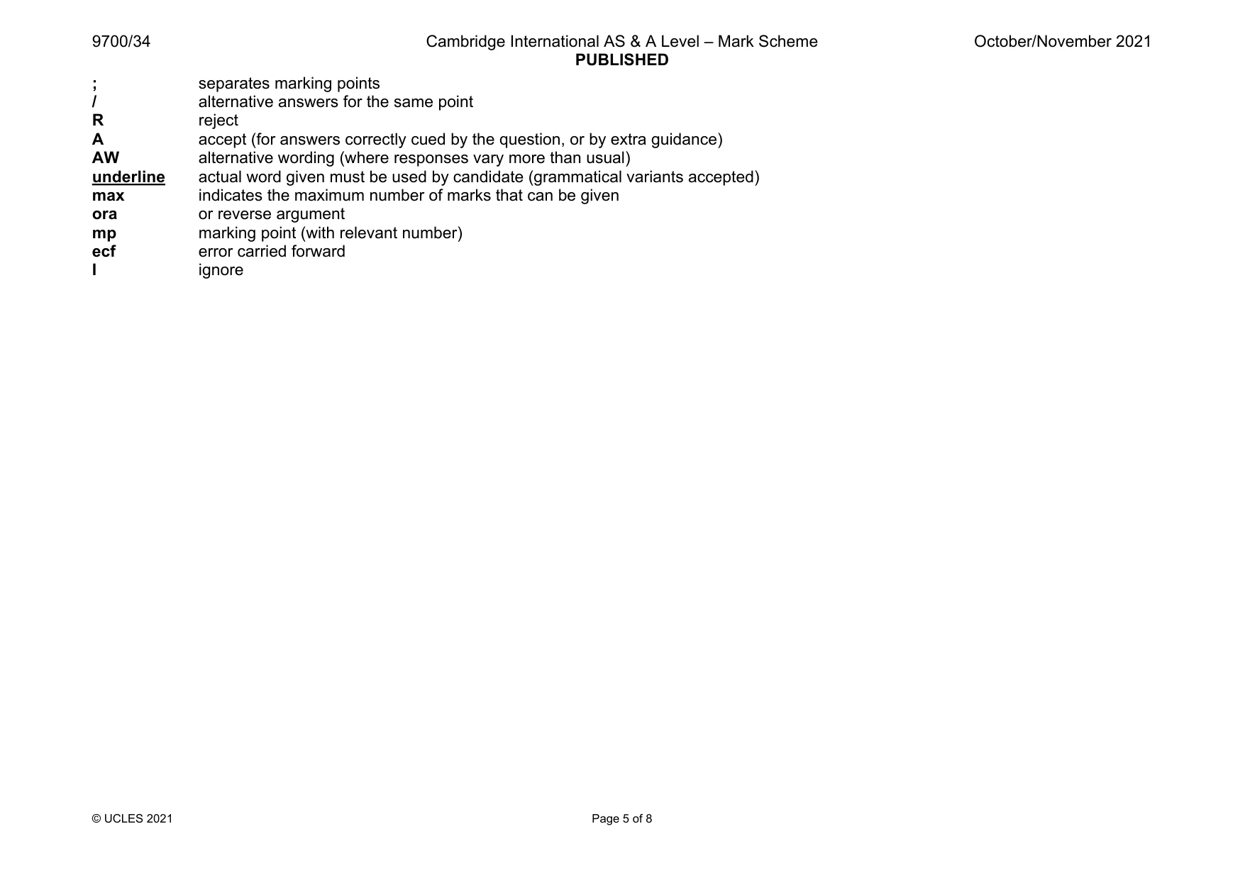 Mark scheme, page 5 of 8
