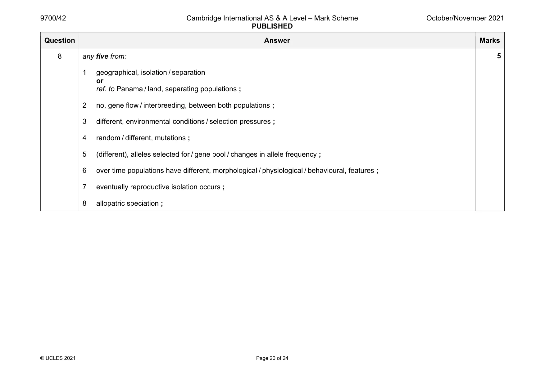 Mark scheme, page 20 of 24