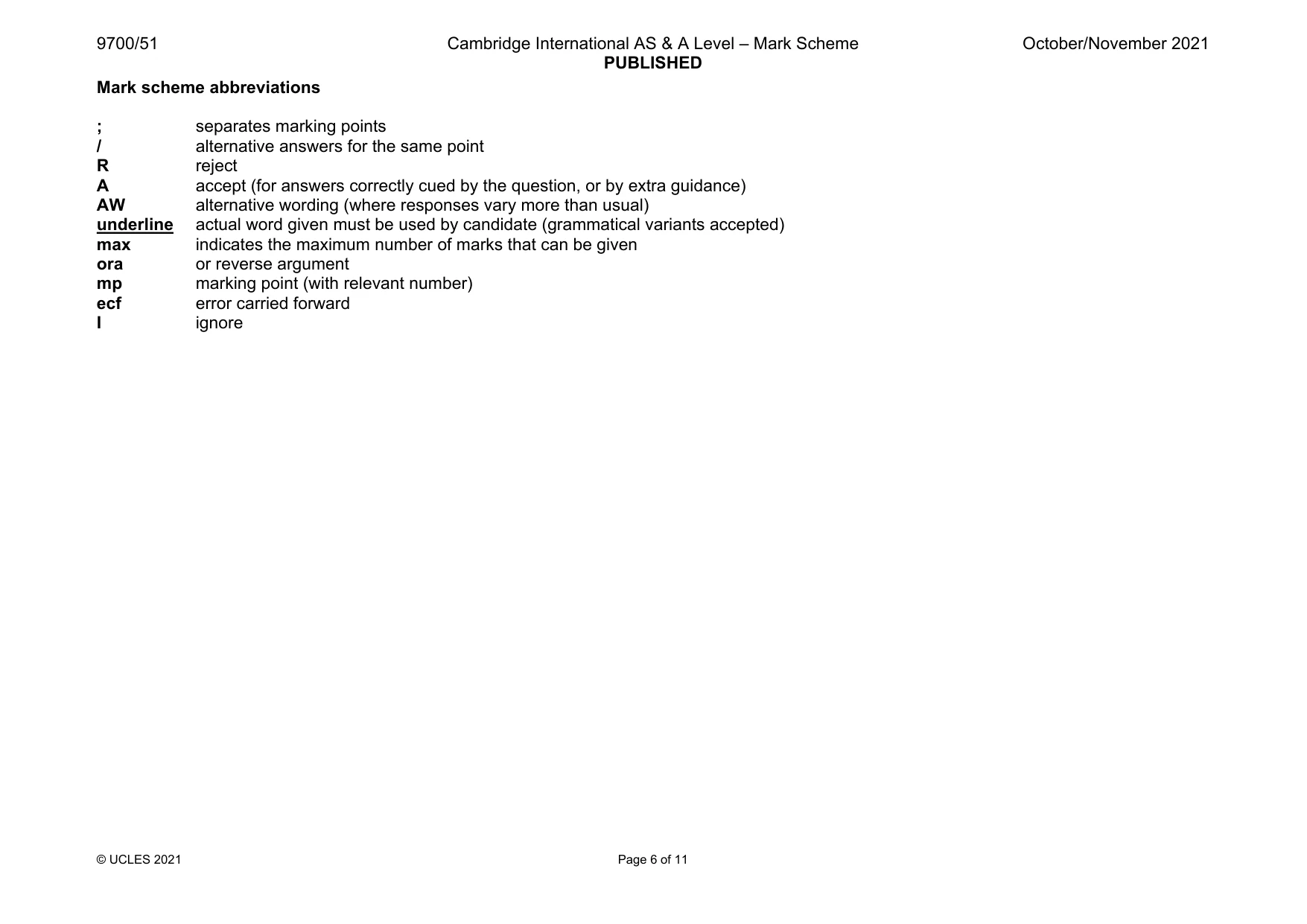 Mark scheme, page 6 of 11