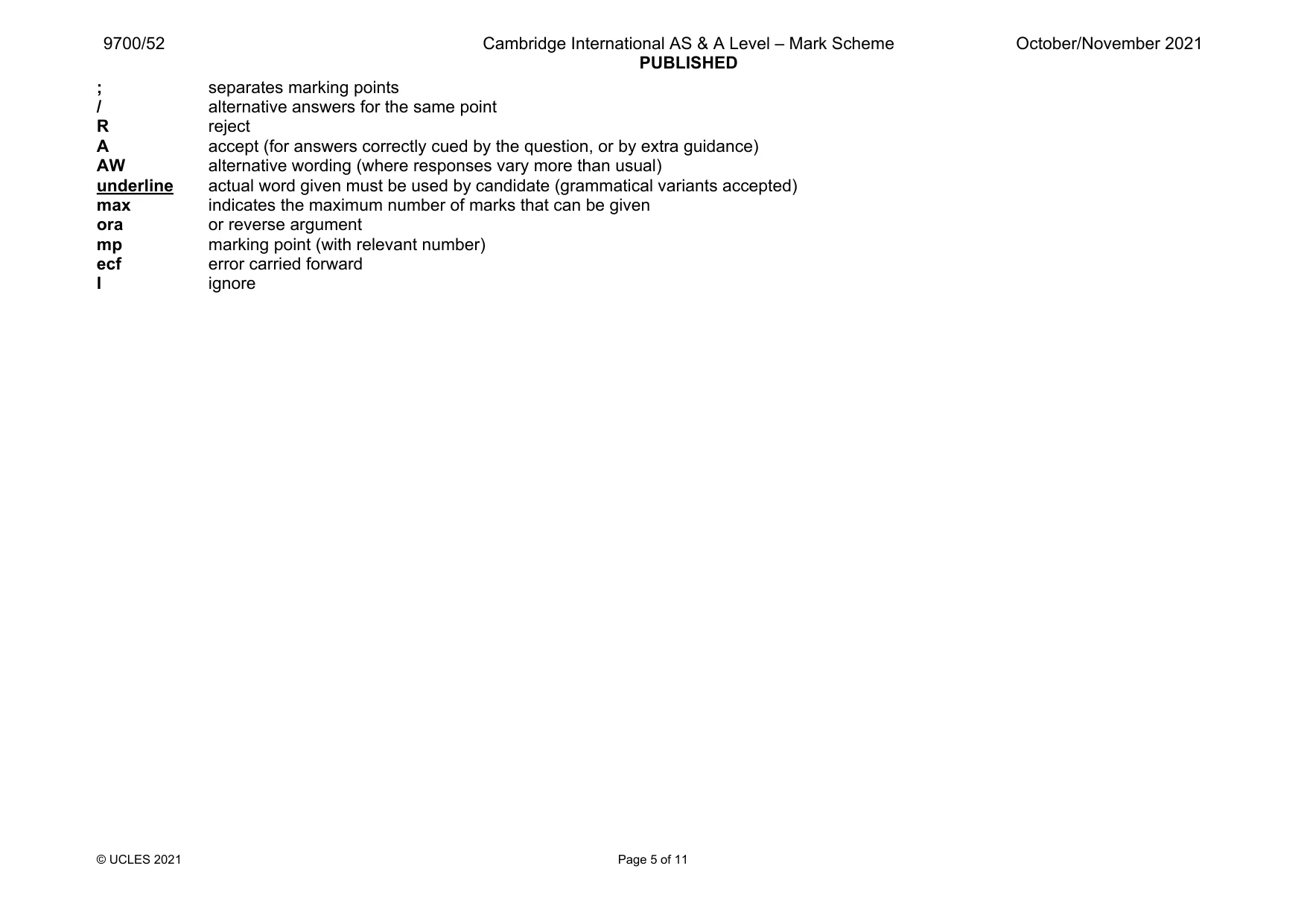 Mark scheme, page 5 of 11
