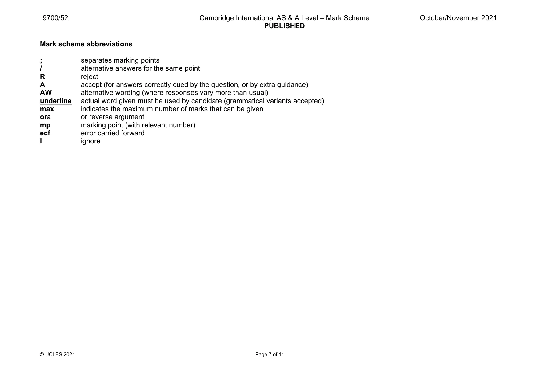 Mark scheme, page 7 of 11