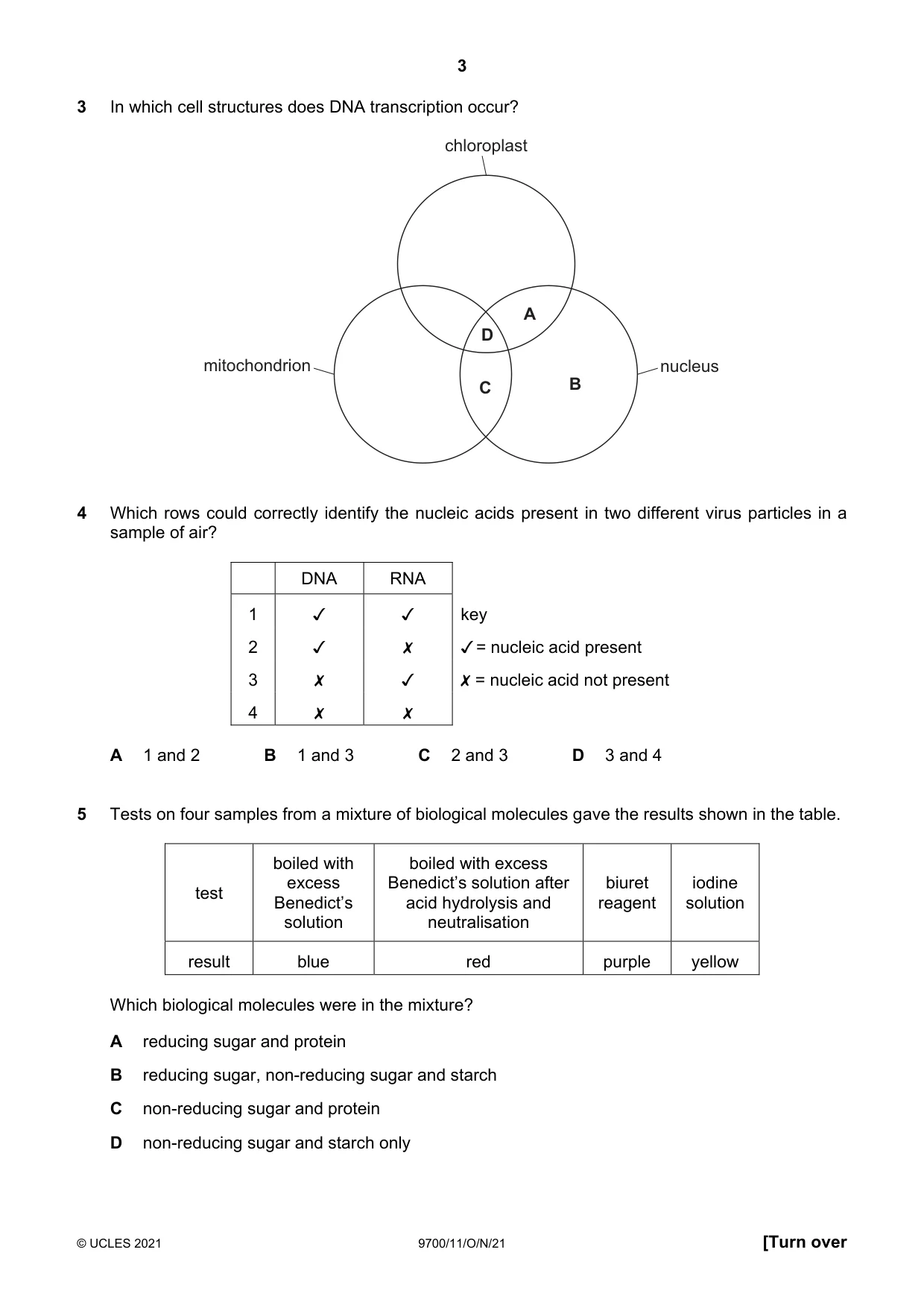 Cambridge A Level Biology 9700 2021 Oct/Nov Paper 1 · Variant 1 question paper, page 3 of 16