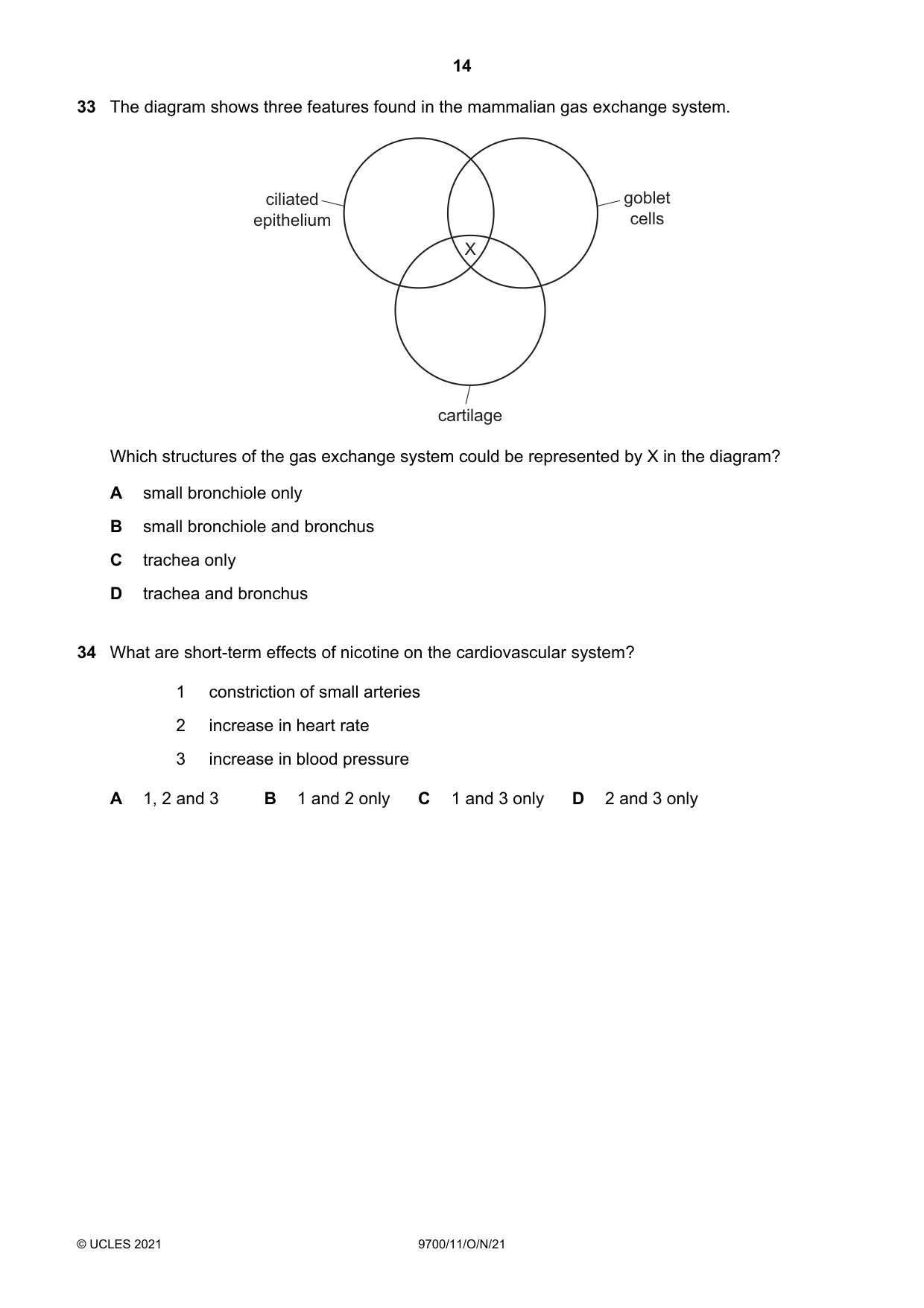 Cambridge A Level Biology 9700 2021 Oct/Nov Paper 1 · Variant 1 question paper, page 14 of 16
