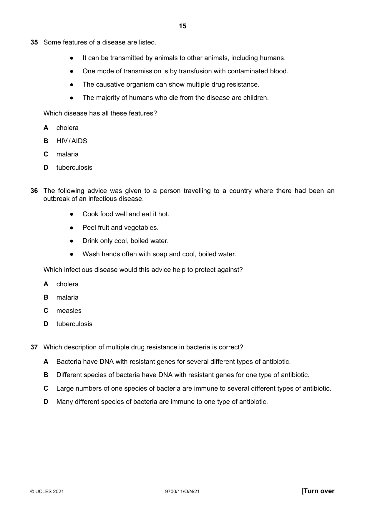 Cambridge A Level Biology 9700 2021 Oct/Nov Paper 1 · Variant 1 question paper, page 15 of 16