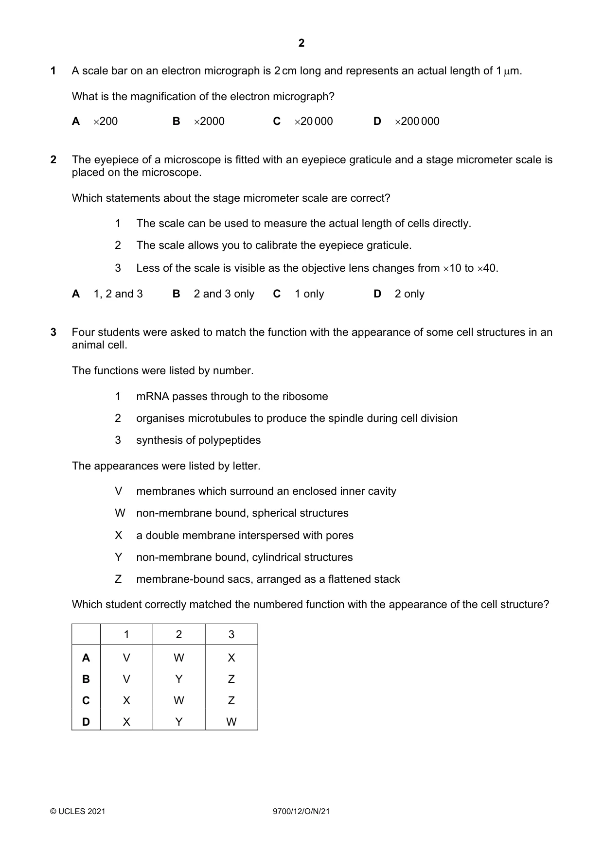 Cambridge A Level Biology 9700 2021 Oct/Nov Paper 1 · Variant 2 question paper, page 2 of 16