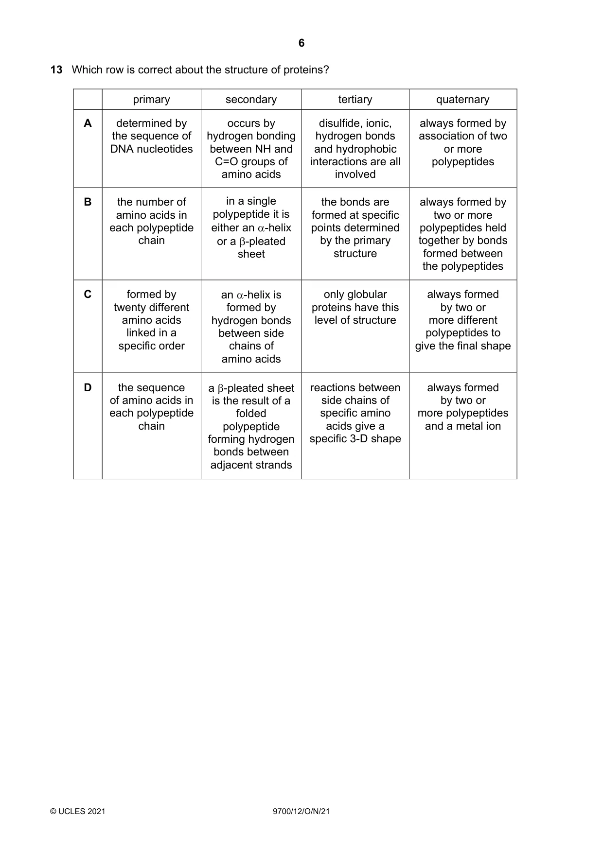 Cambridge A Level Biology 9700 2021 Oct/Nov Paper 1 · Variant 2 question paper, page 6 of 16