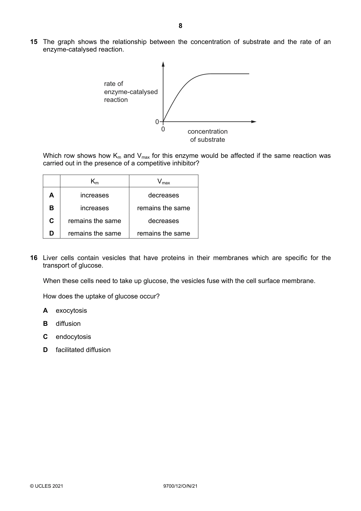 Cambridge A Level Biology 9700 2021 Oct/Nov Paper 1 · Variant 2 question paper, page 8 of 16