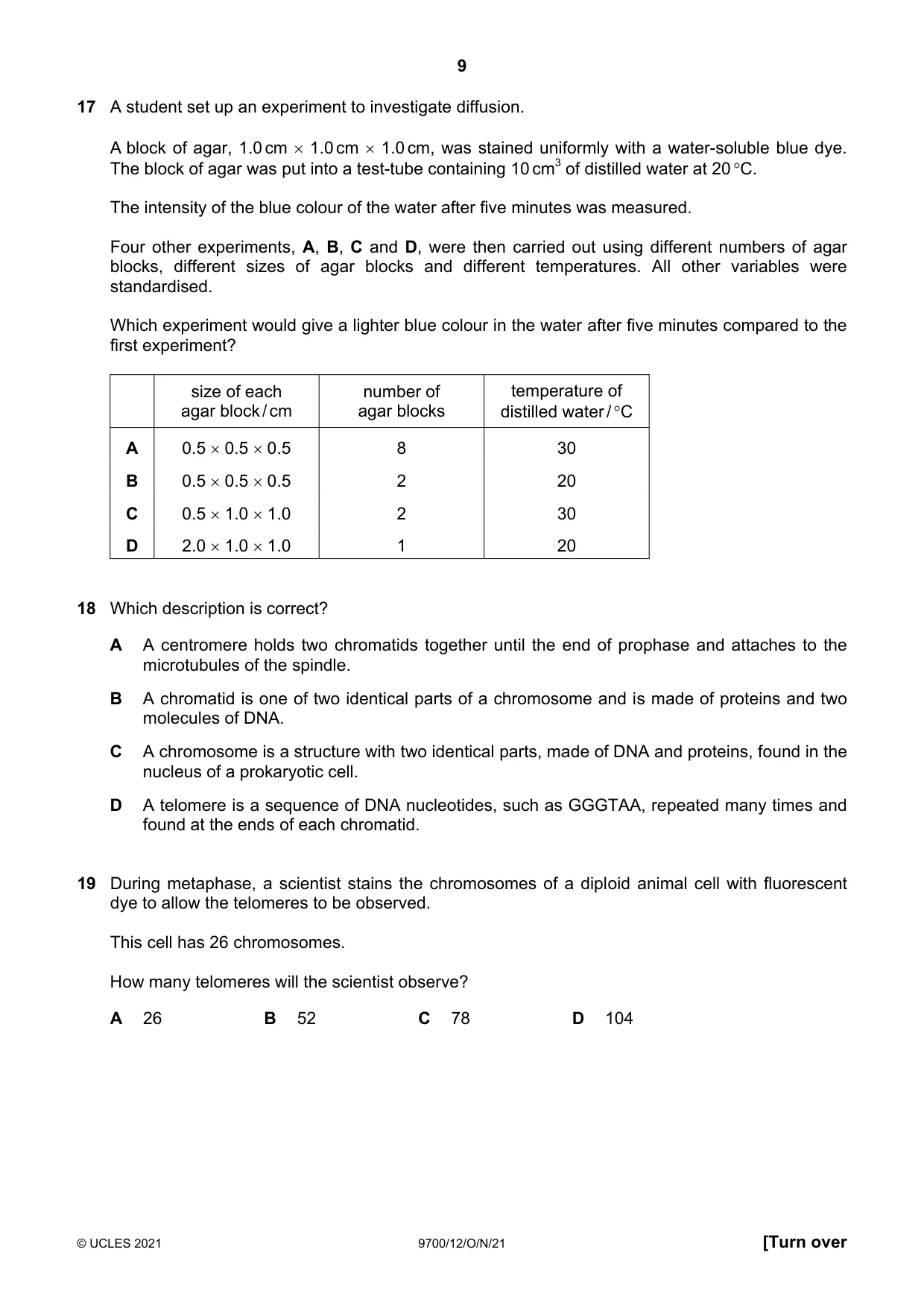 Cambridge A Level Biology 9700 2021 Oct/Nov Paper 1 · Variant 2 question paper, page 9 of 16