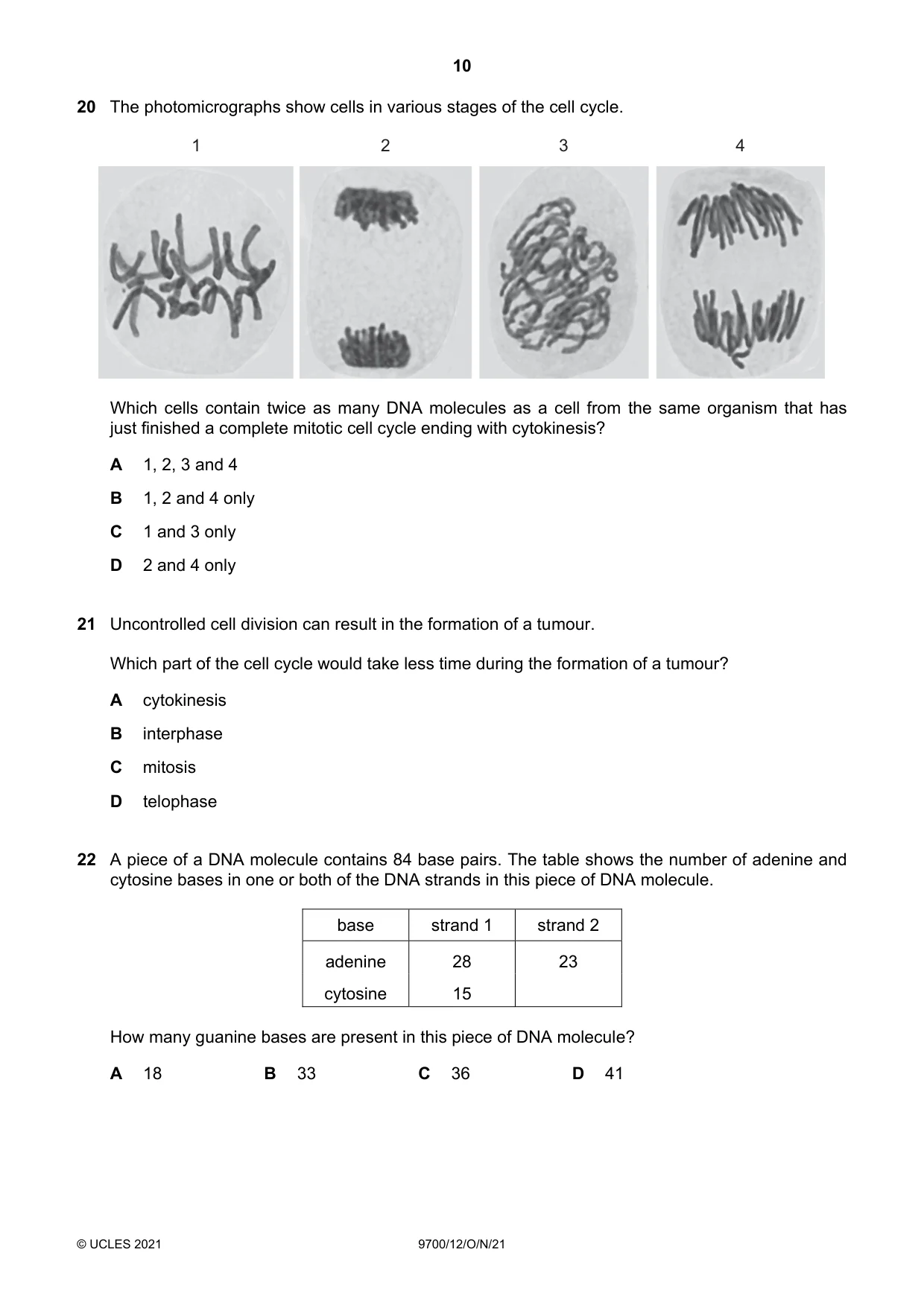 Cambridge A Level Biology 9700 2021 Oct/Nov Paper 1 · Variant 2 question paper, page 10 of 16