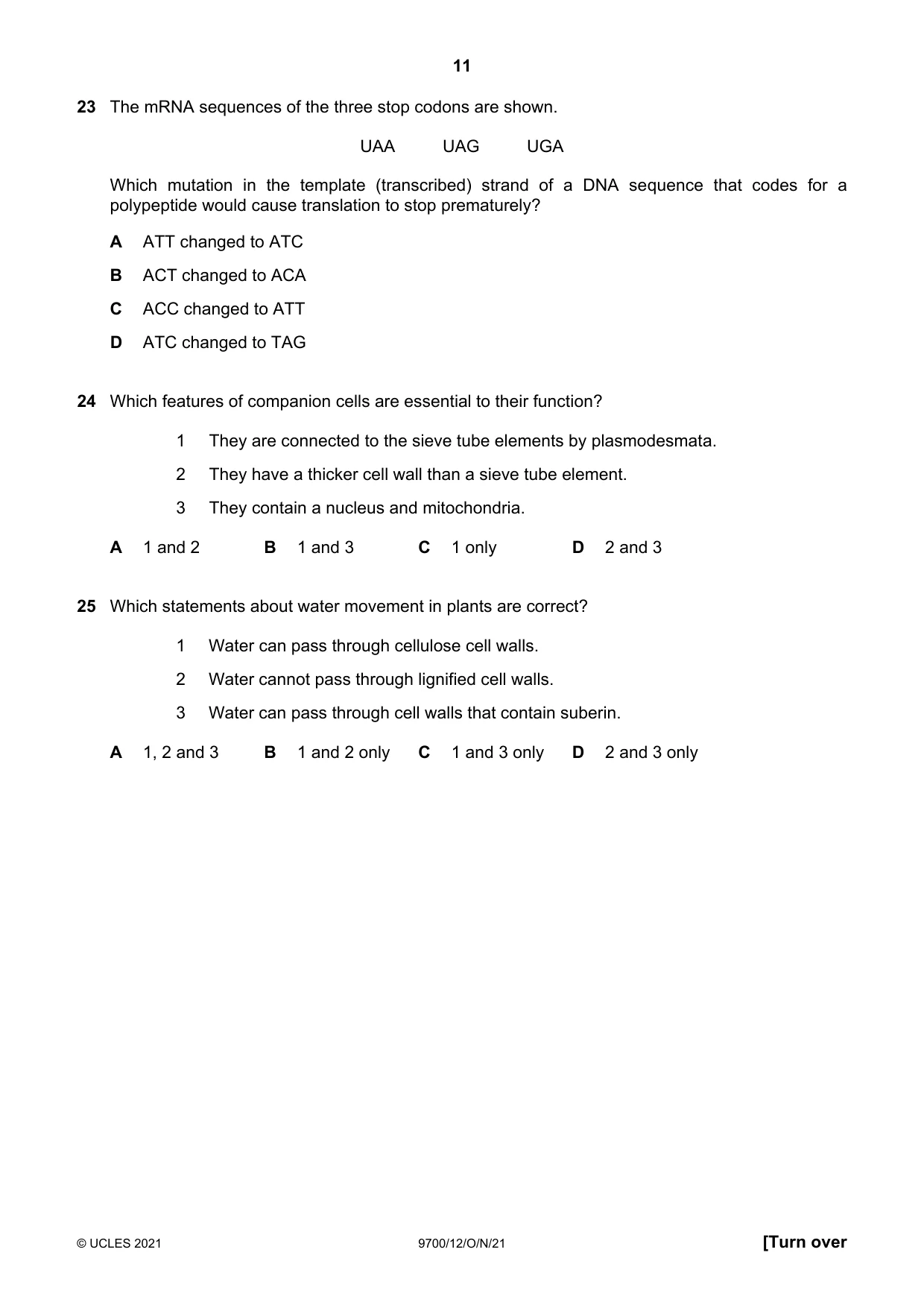 Cambridge A Level Biology 9700 2021 Oct/Nov Paper 1 · Variant 2 question paper, page 11 of 16