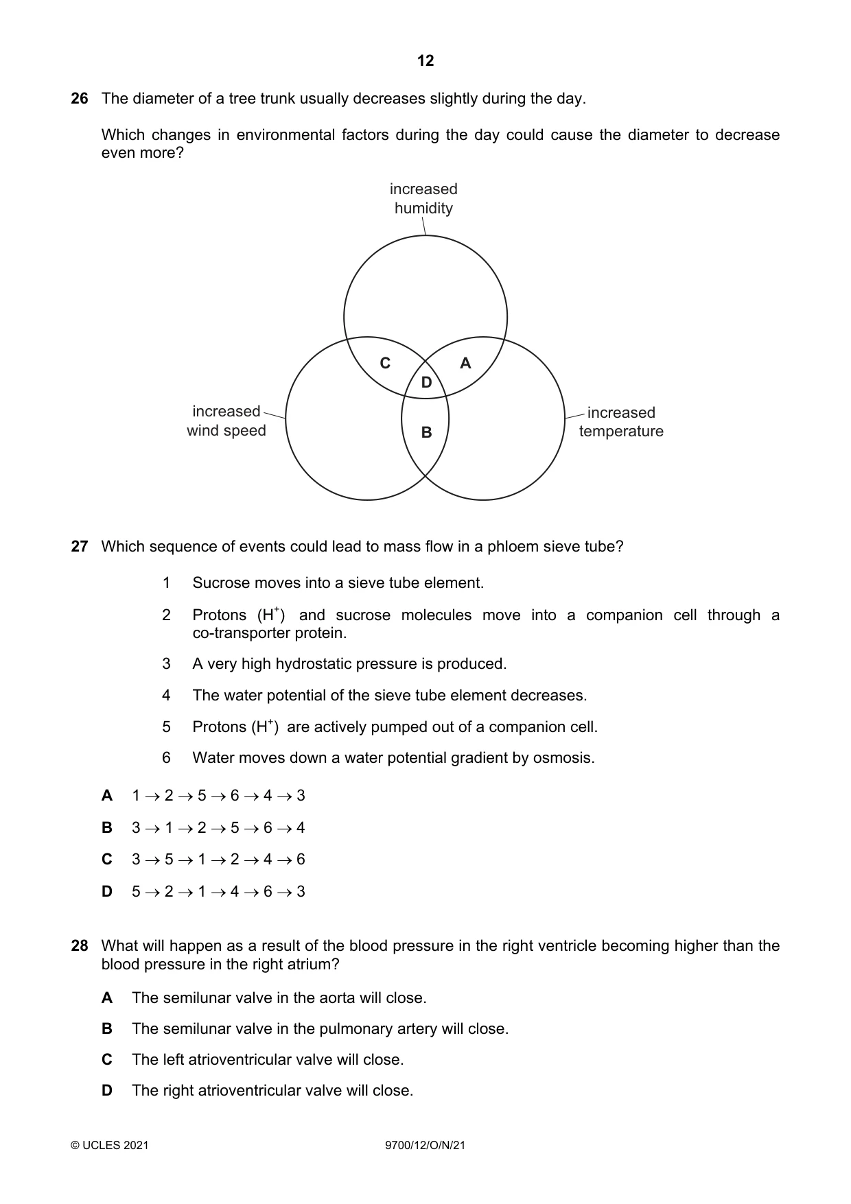 Cambridge A Level Biology 9700 2021 Oct/Nov Paper 1 · Variant 2 question paper, page 12 of 16