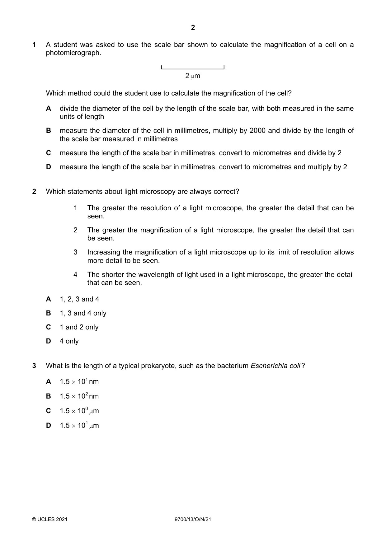 Cambridge A Level Biology 9700 2021 Oct/Nov Paper 1 · Variant 3 question paper, page 2 of 20