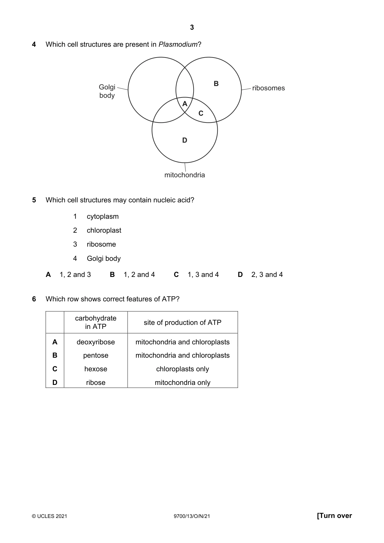 Cambridge A Level Biology 9700 2021 Oct/Nov Paper 1 · Variant 3 question paper, page 3 of 20