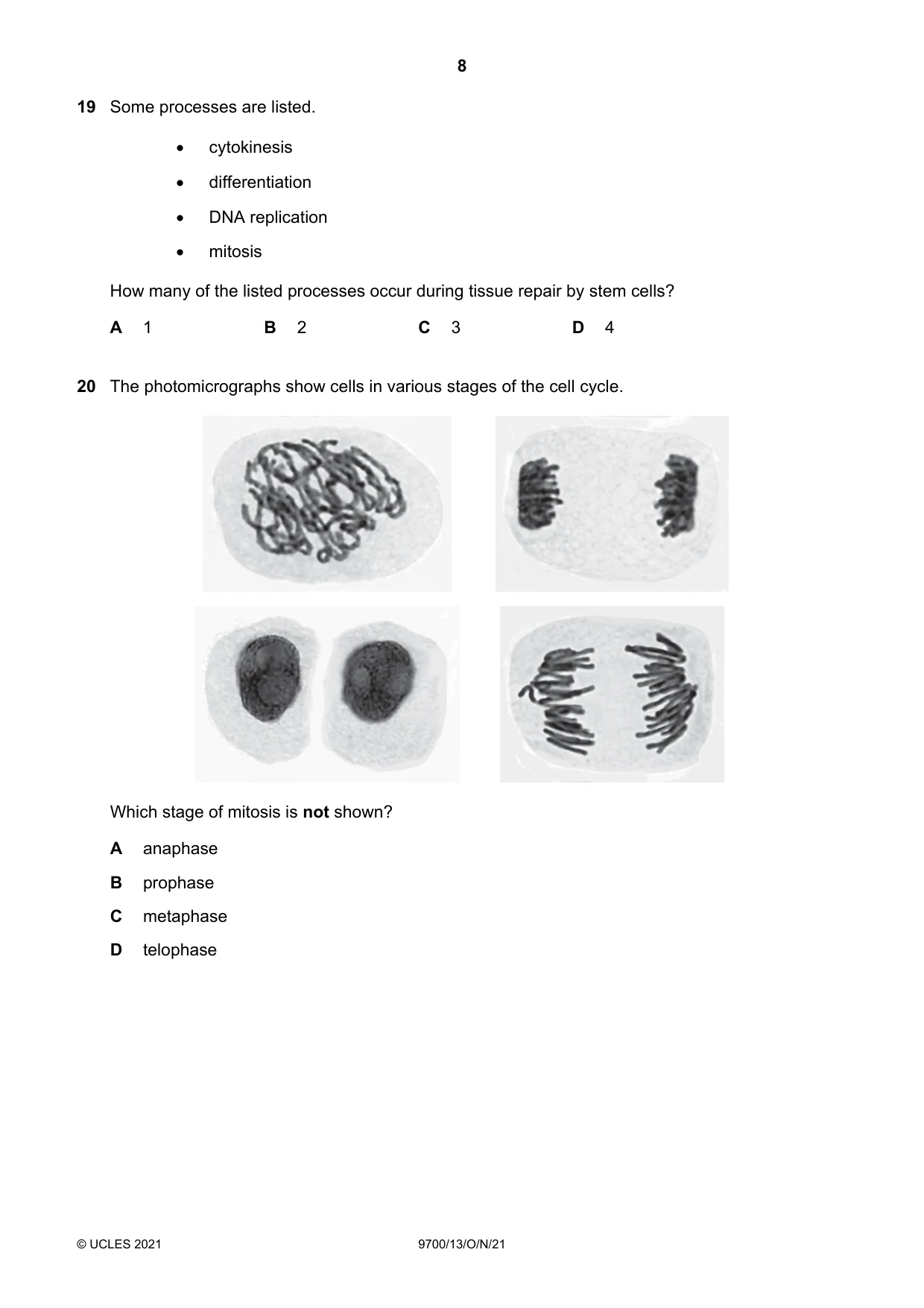Cambridge A Level Biology 9700 2021 Oct/Nov Paper 1 · Variant 3 question paper, page 8 of 20