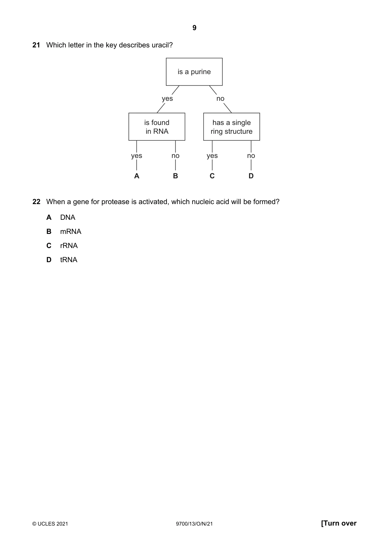 Cambridge A Level Biology 9700 2021 Oct/Nov Paper 1 · Variant 3 question paper, page 9 of 20