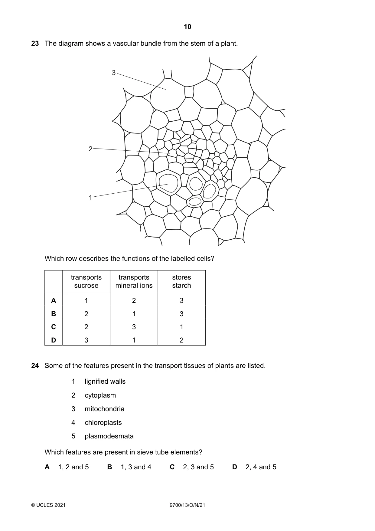 Cambridge A Level Biology 9700 2021 Oct/Nov Paper 1 · Variant 3 question paper, page 10 of 20