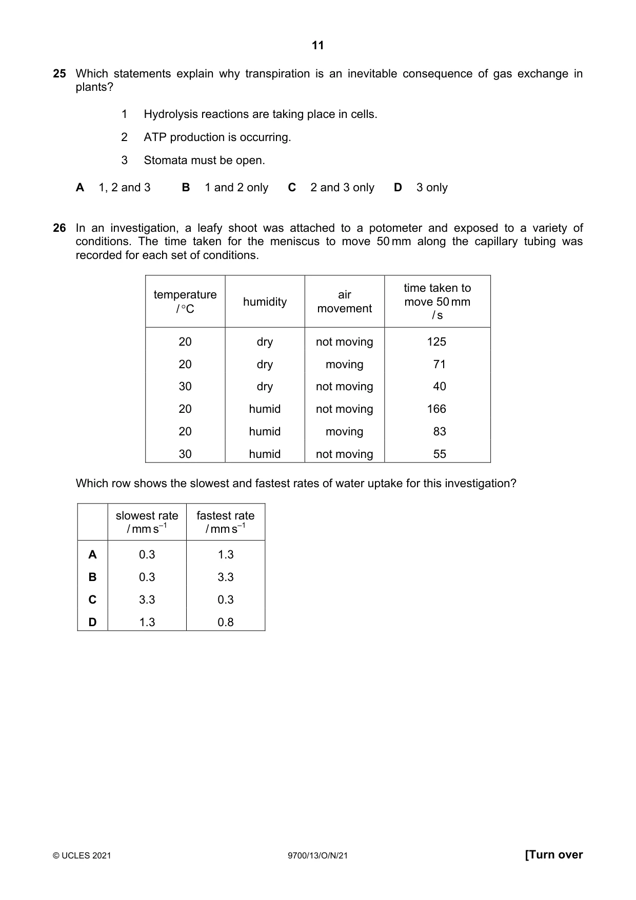 Cambridge A Level Biology 9700 2021 Oct/Nov Paper 1 · Variant 3 question paper, page 11 of 20