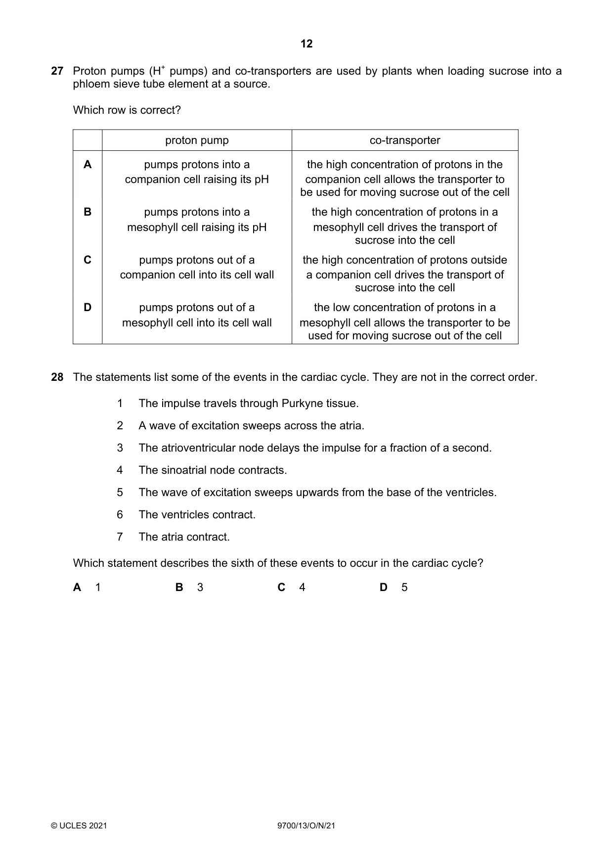 Cambridge A Level Biology 9700 2021 Oct/Nov Paper 1 · Variant 3 question paper, page 12 of 20