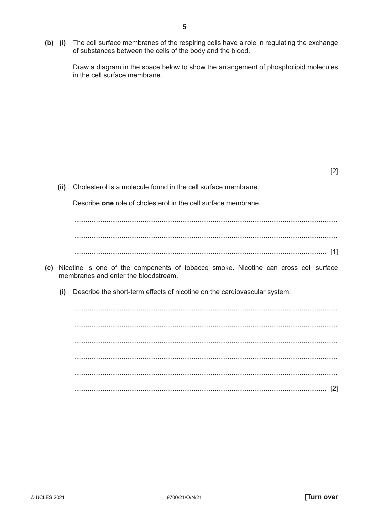 Cambridge A Level Biology 9700 2021 Oct/Nov Paper 2 · Variant 1 question paper, page 5 of 16