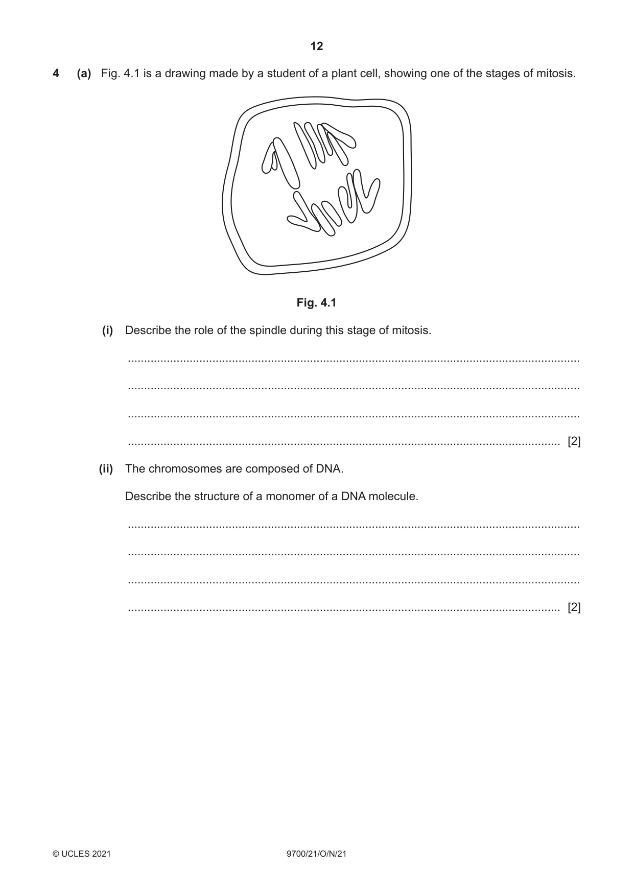 Cambridge A Level Biology 9700 2021 Oct/Nov Paper 2 · Variant 1 question paper, page 12 of 16