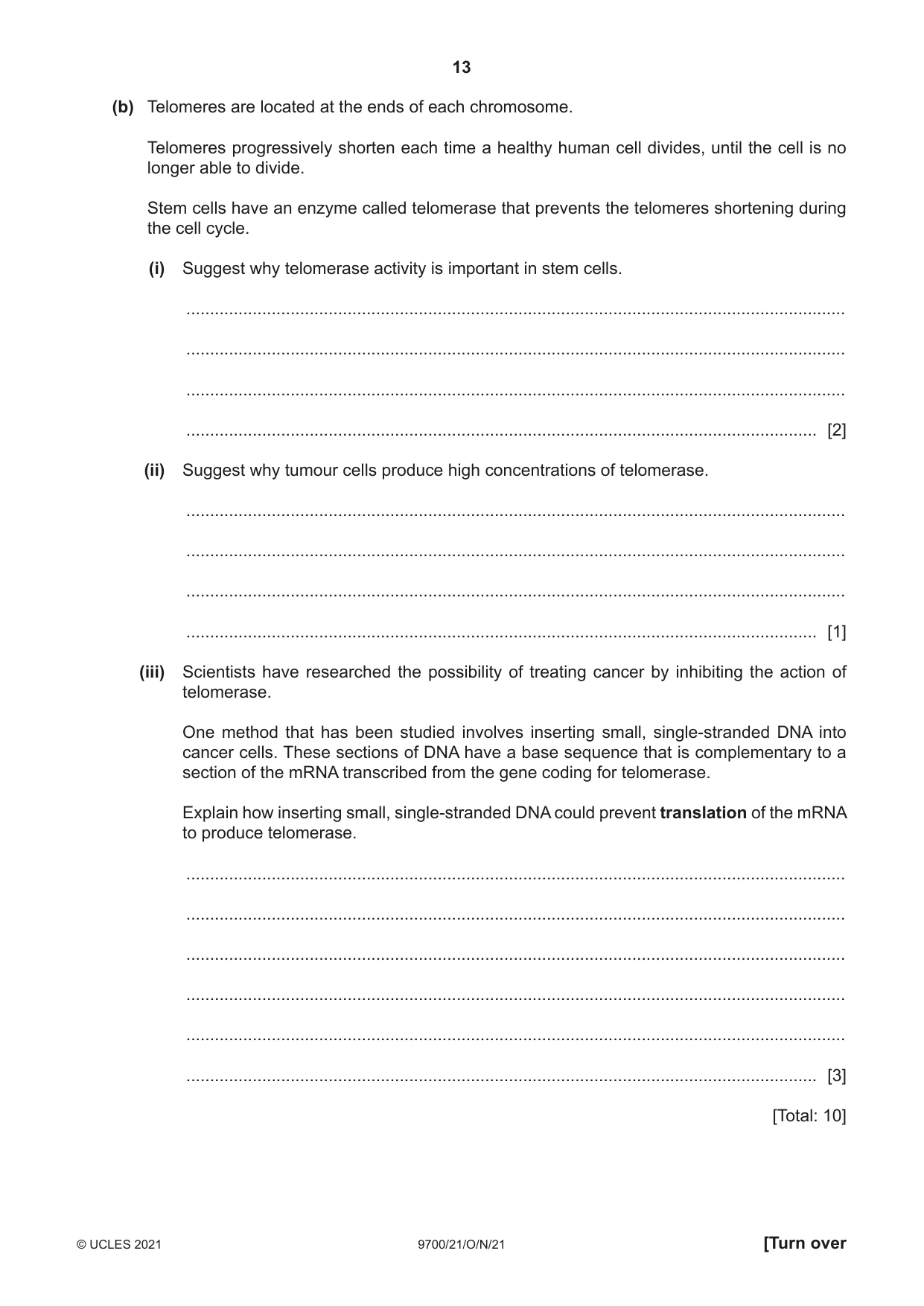 Cambridge A Level Biology 9700 2021 Oct/Nov Paper 2 · Variant 1 question paper, page 13 of 16