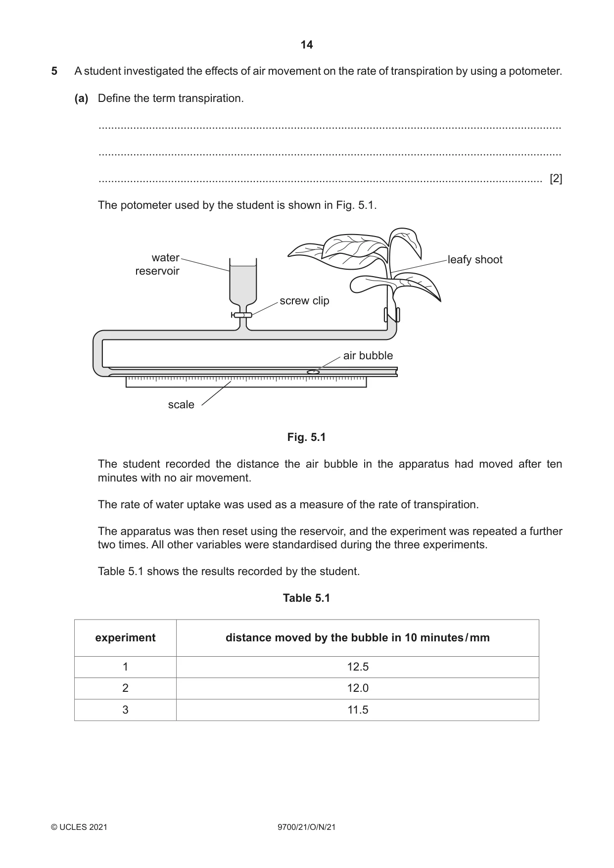 Cambridge A Level Biology 9700 2021 Oct/Nov Paper 2 · Variant 1 question paper, page 14 of 16