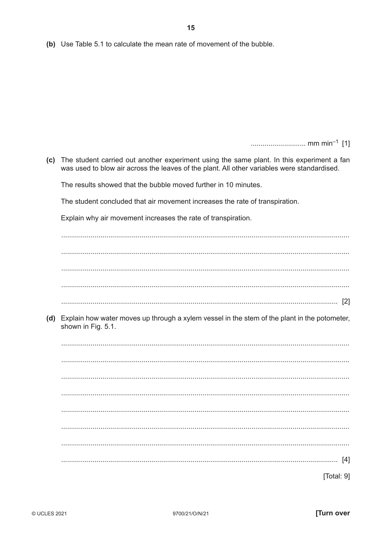 Cambridge A Level Biology 9700 2021 Oct/Nov Paper 2 · Variant 1 question paper, page 15 of 16