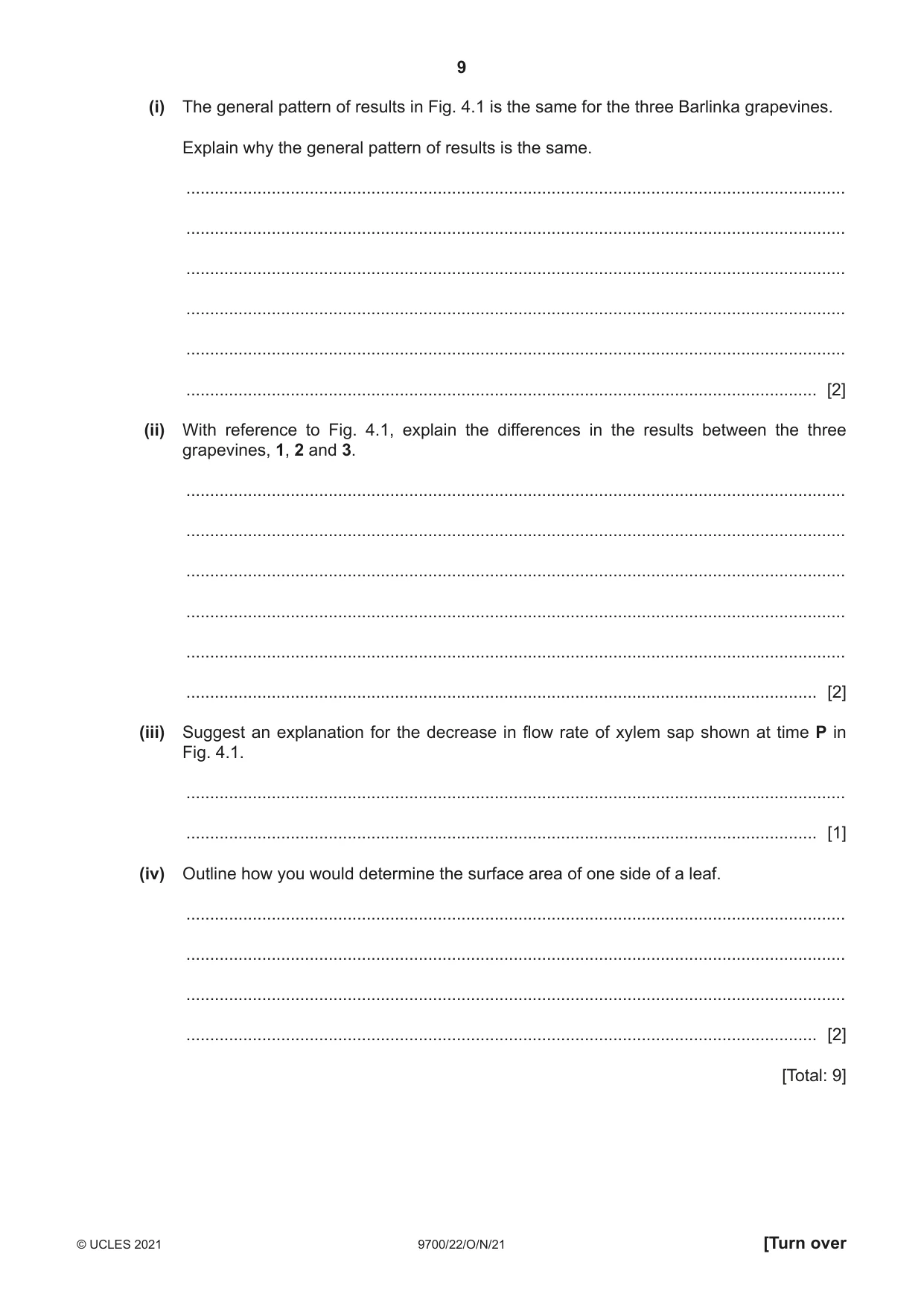 Cambridge A Level Biology 9700 2021 Oct/Nov Paper 2 · Variant 2 question paper, page 9 of 16