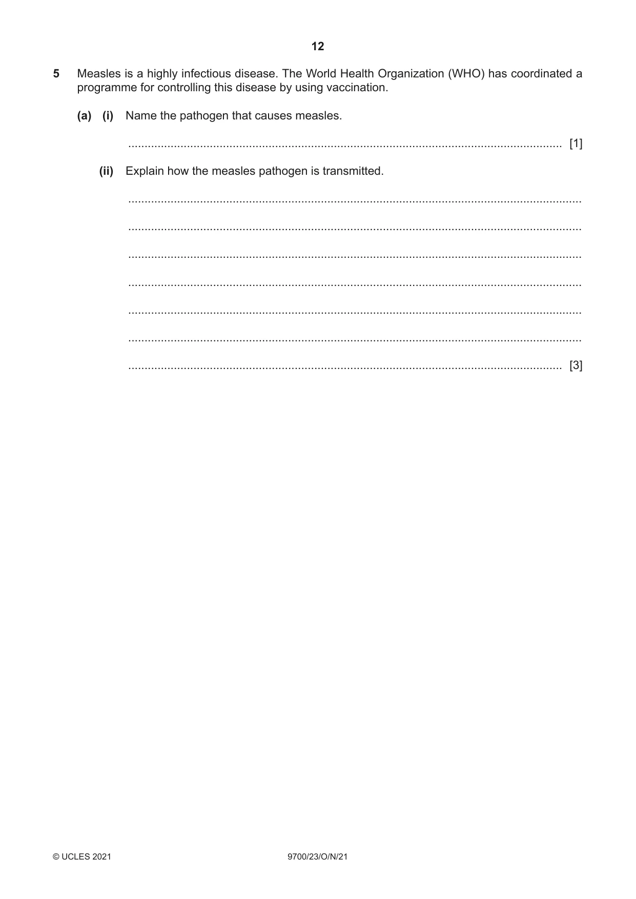 Cambridge A Level Biology 9700 2021 Oct/Nov Paper 2 · Variant 3 question paper, page 12 of 16