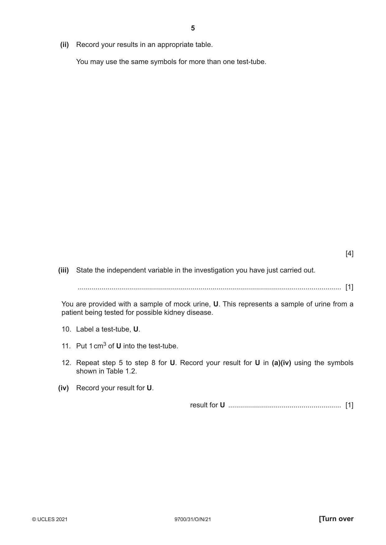 Cambridge A Level Biology 9700 2021 Oct/Nov Paper 3 · Variant 1 question paper, page 5 of 16