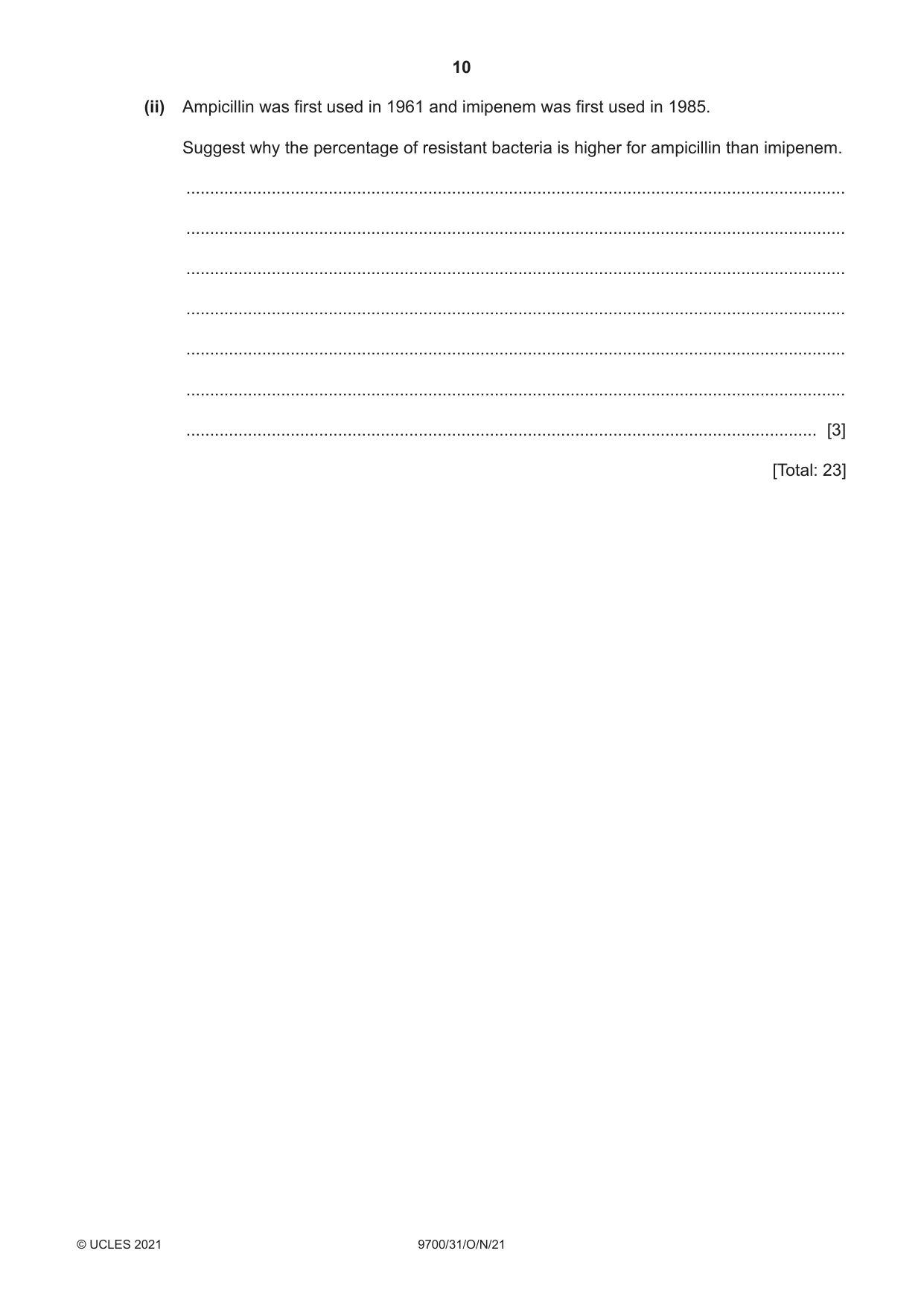 Cambridge A Level Biology 9700 2021 Oct/Nov Paper 3 · Variant 1 question paper, page 10 of 16