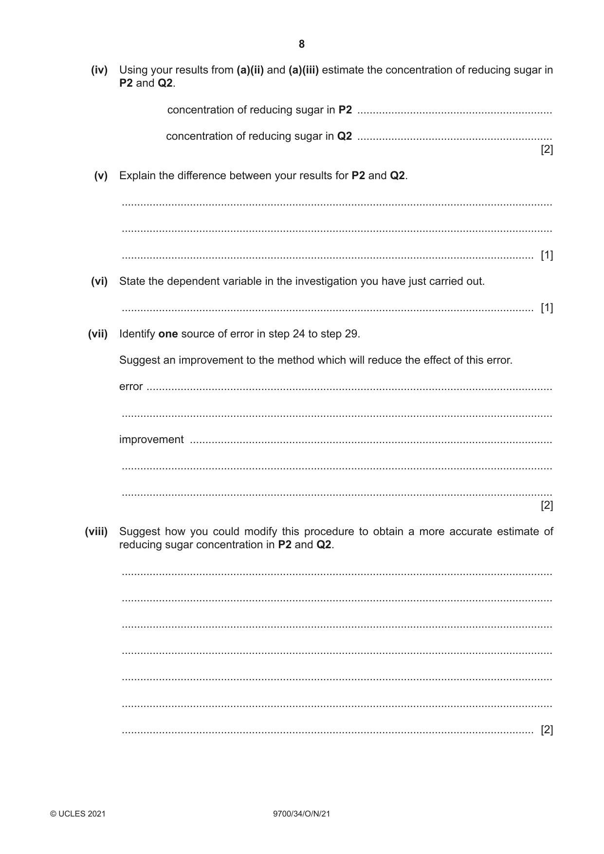 Cambridge A Level Biology 9700 2021 Oct/Nov Paper 3 · Variant 4 question paper, page 8 of 16