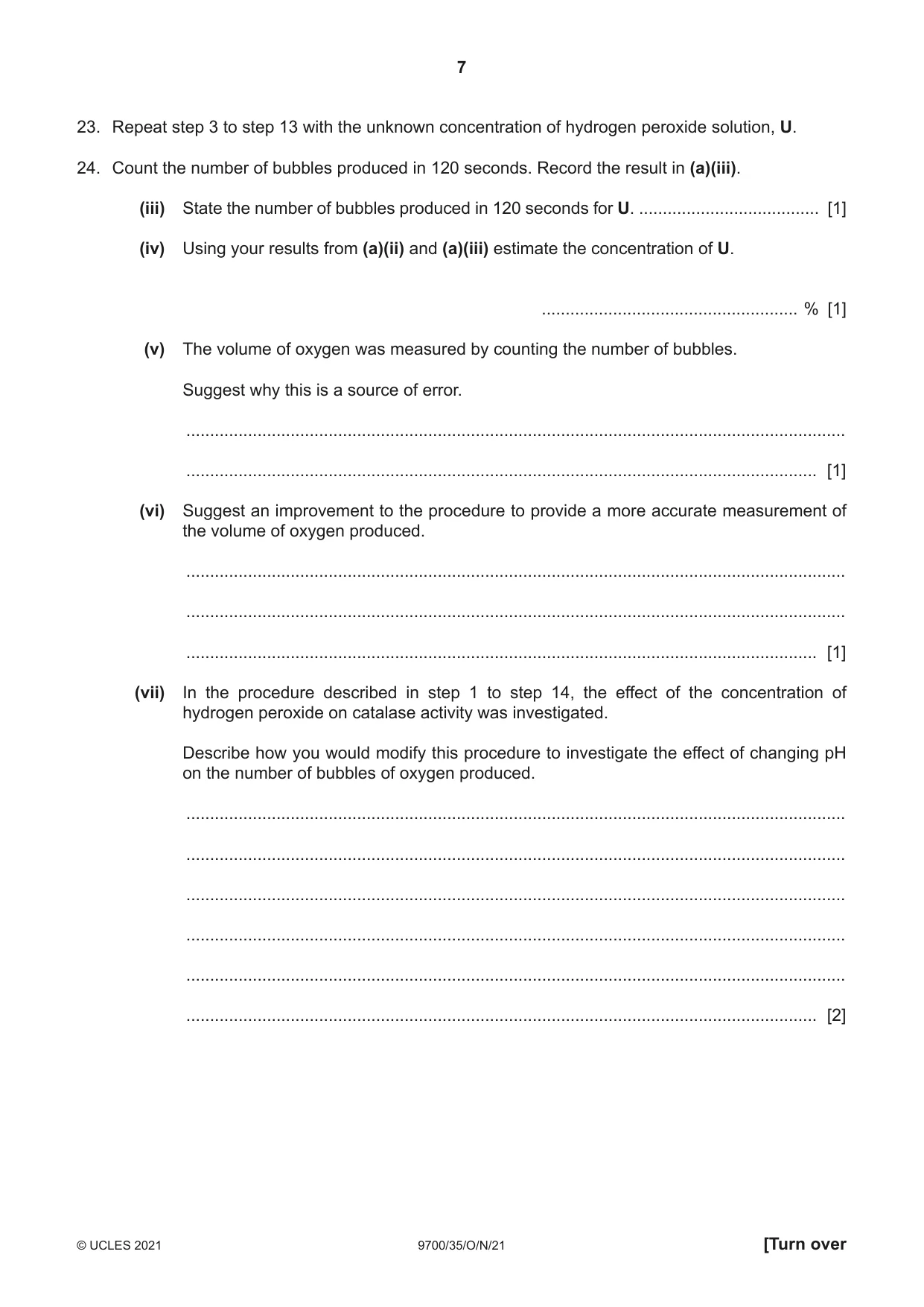 Cambridge A Level Biology 9700 2021 Oct/Nov Paper 3 · Variant 5 question paper, page 7 of 16