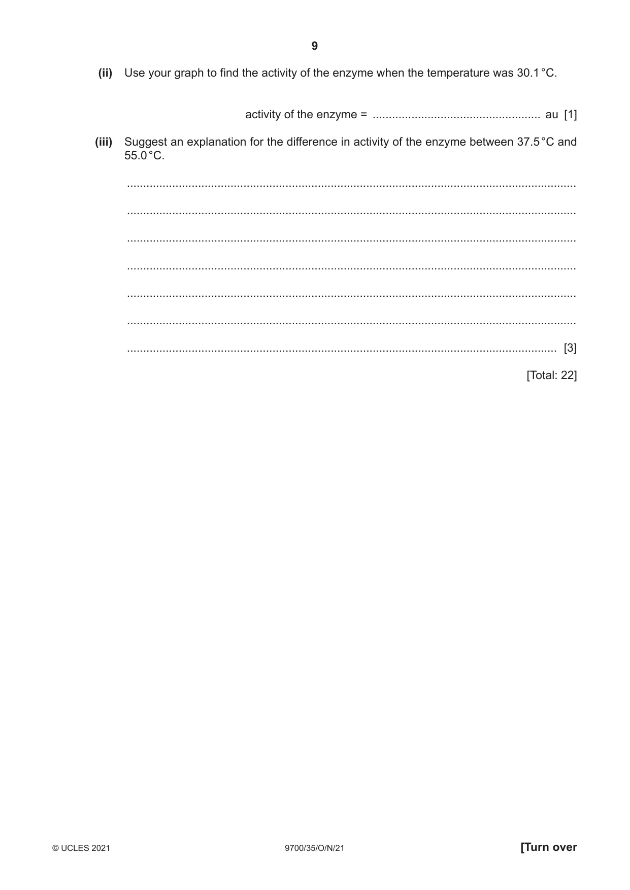 Cambridge A Level Biology 9700 2021 Oct/Nov Paper 3 · Variant 5 question paper, page 9 of 16