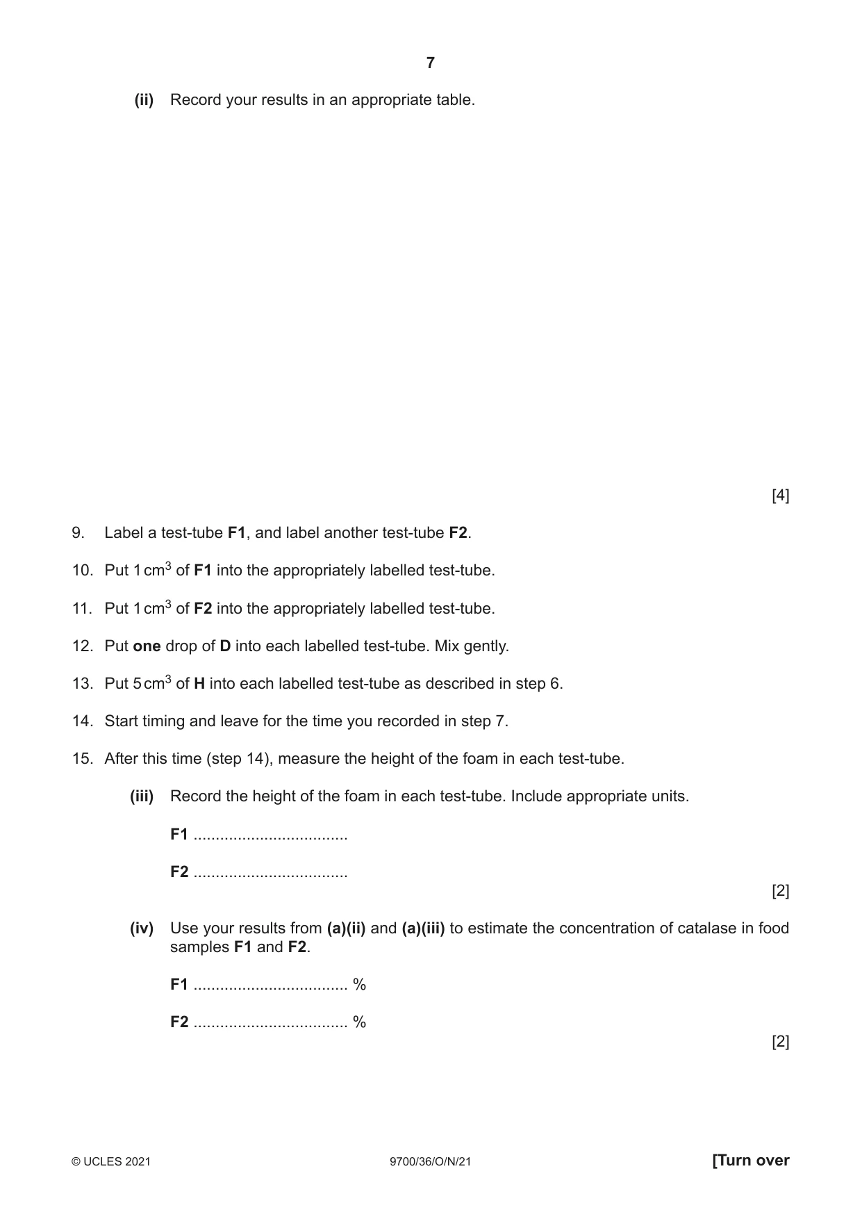 Cambridge A Level Biology 9700 2021 Oct/Nov Paper 3 · Variant 6 question paper, page 7 of 16