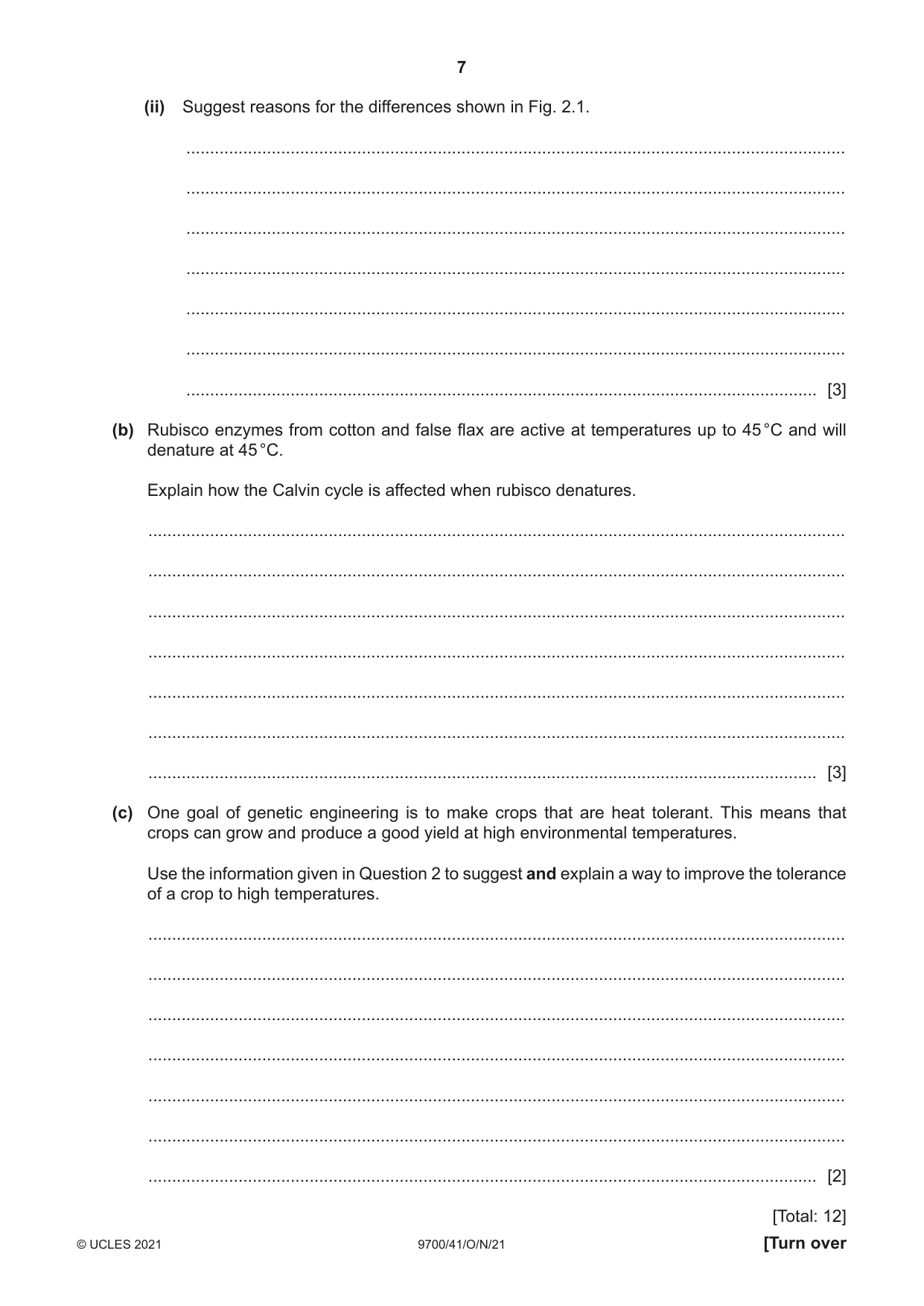 Cambridge A Level Biology 9700 2021 Oct/Nov Paper 4 · Variant 1 question paper, page 7 of 24