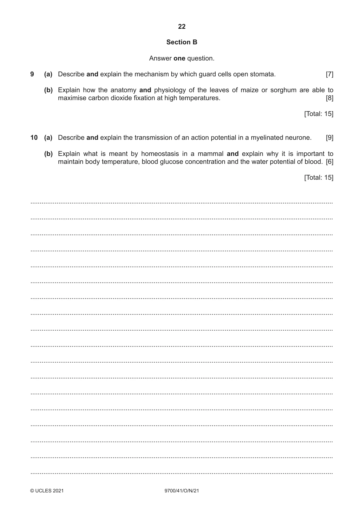 Cambridge A Level Biology 9700 2021 Oct/Nov Paper 4 · Variant 1 question paper, page 22 of 24
