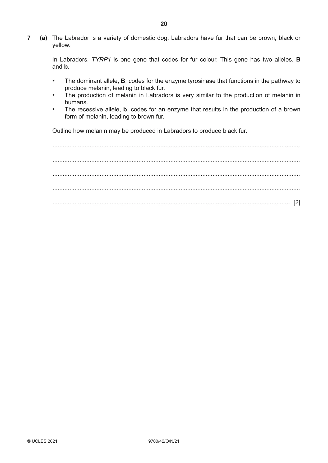 Cambridge A Level Biology 9700 2021 Oct/Nov Paper 4 · Variant 2 question paper, page 20 of 28