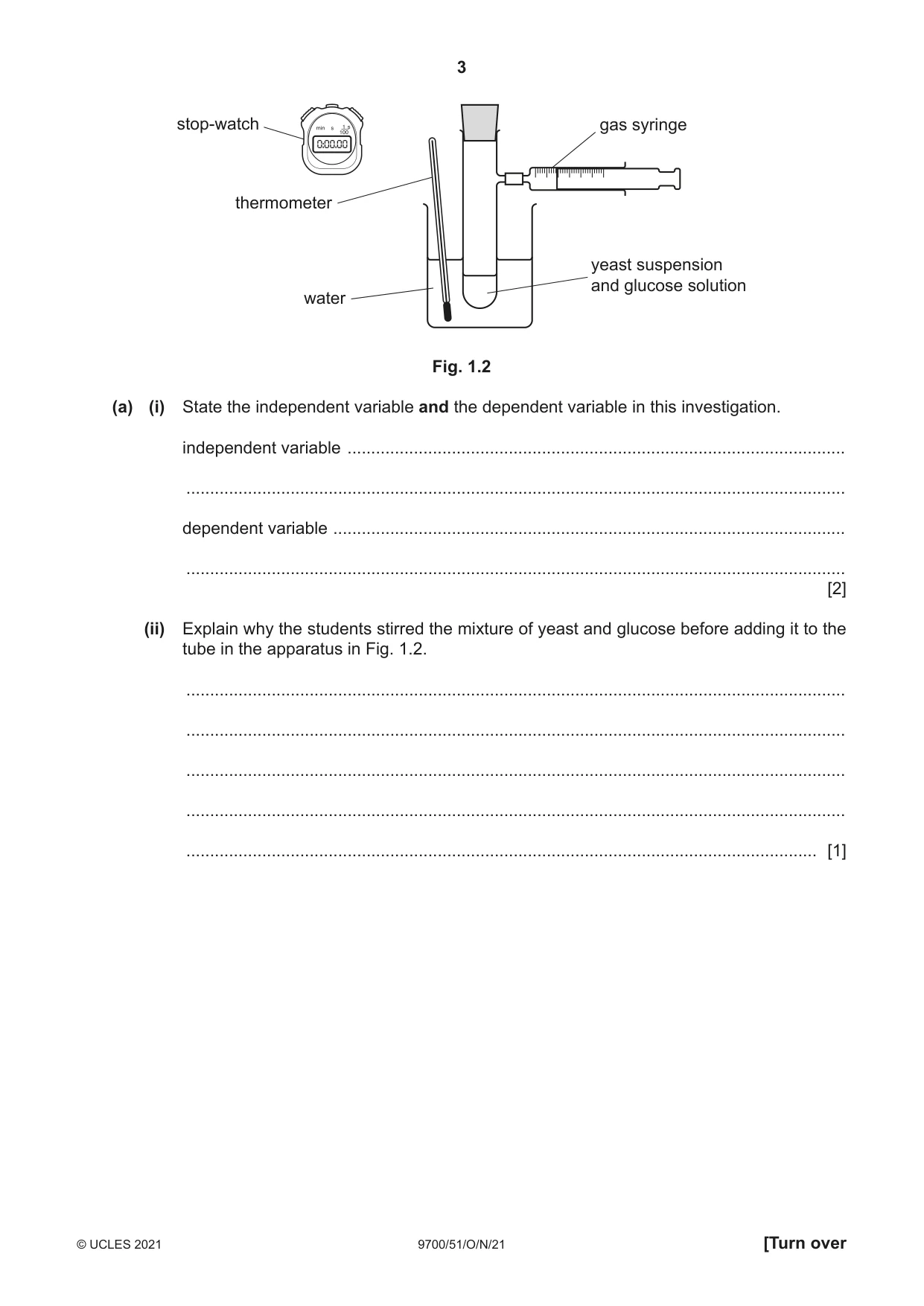 Cambridge A Level Biology 9700 2021 Oct/Nov Paper 5 · Variant 1 question paper, page 3 of 12
