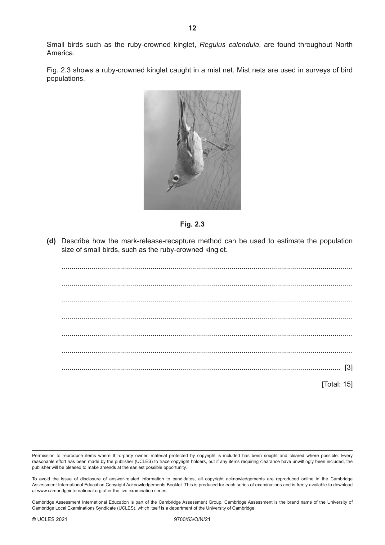 Cambridge A Level Biology 9700 2021 Oct/Nov Paper 5 · Variant 3 question paper, page 12 of 12