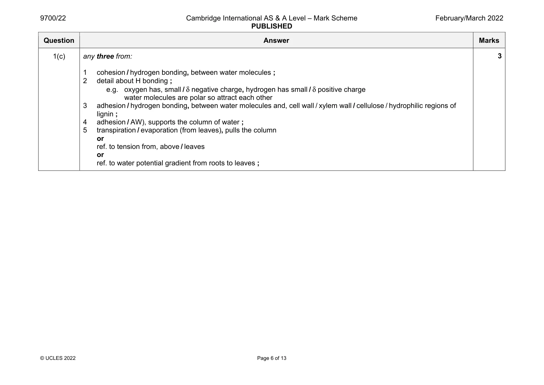 Mark scheme, page 6 of 13
